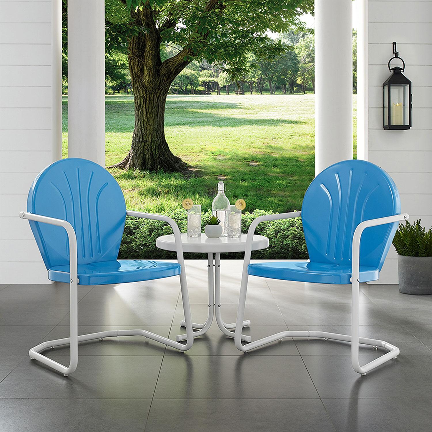Ultimate Patio UP-32237BL 3Pc Retro Outdoor Chair Set in Sky Blue - On Porch - Lifestyle thumbnail