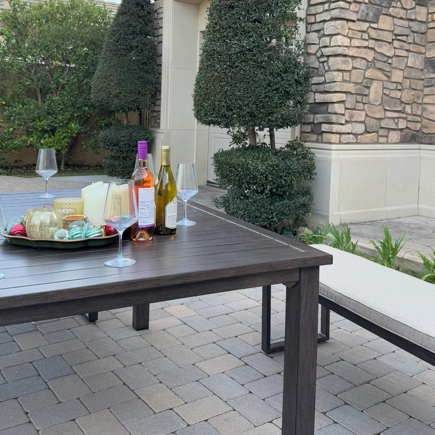 Atlantis 61 1/2-in Walnut Aluminum Square Dining Table by Darlee - Bench & Table - Lifestyle thumbnail