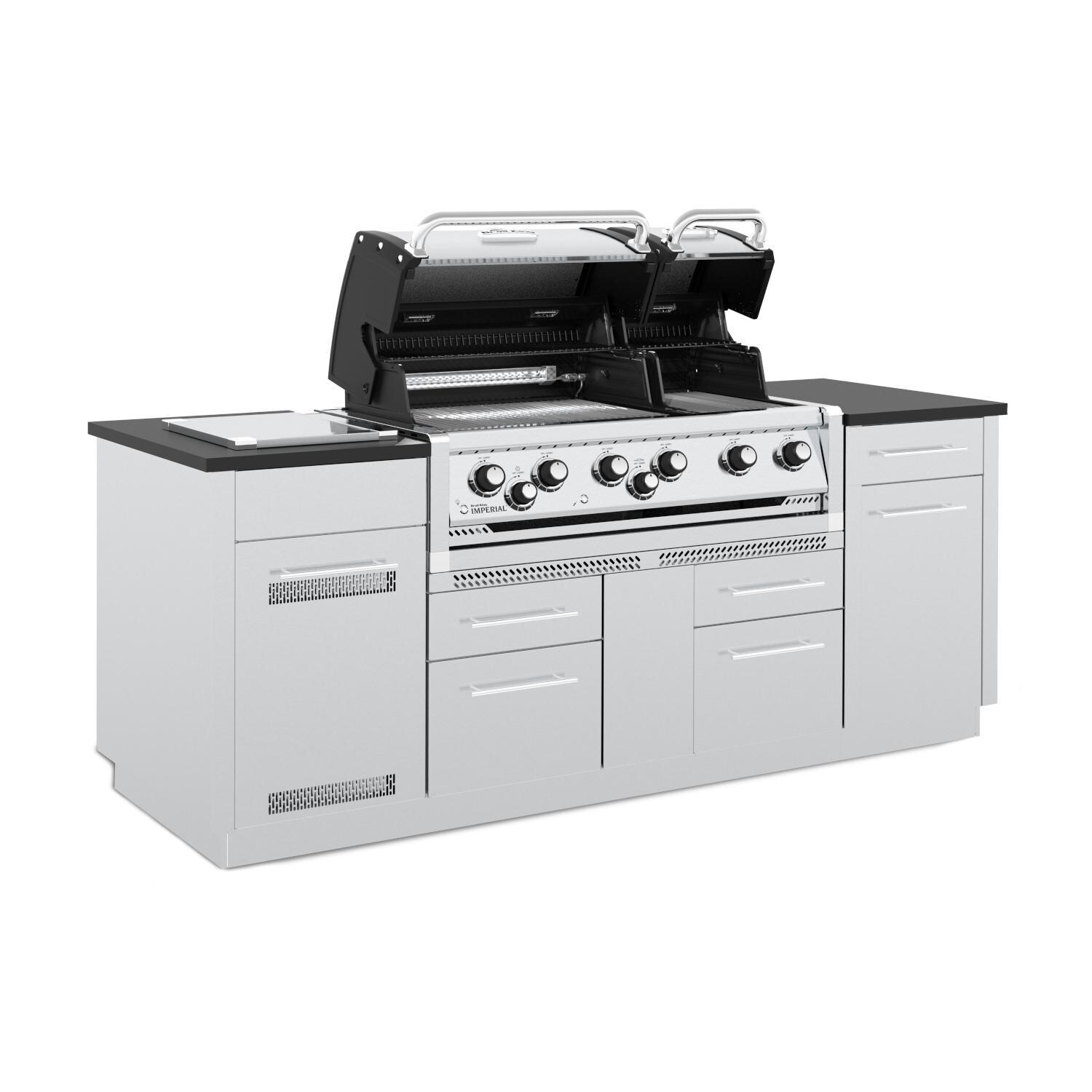 Broil King 897847 Imperial S 690i 6-Burner Natural Gas Grill Center With Rotisserie & Side Burner - Stainless Steel - Open View - White Background thumbnail