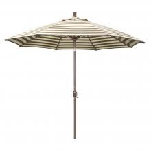 California Umbrella Pacific Trail Series 9 Ft Octagonal Aluminum Push Button Tilt Patio Umbrella W/ Crank Lift - Champagne Frame / Olefin Beige White Cabana Stripe Canopy image