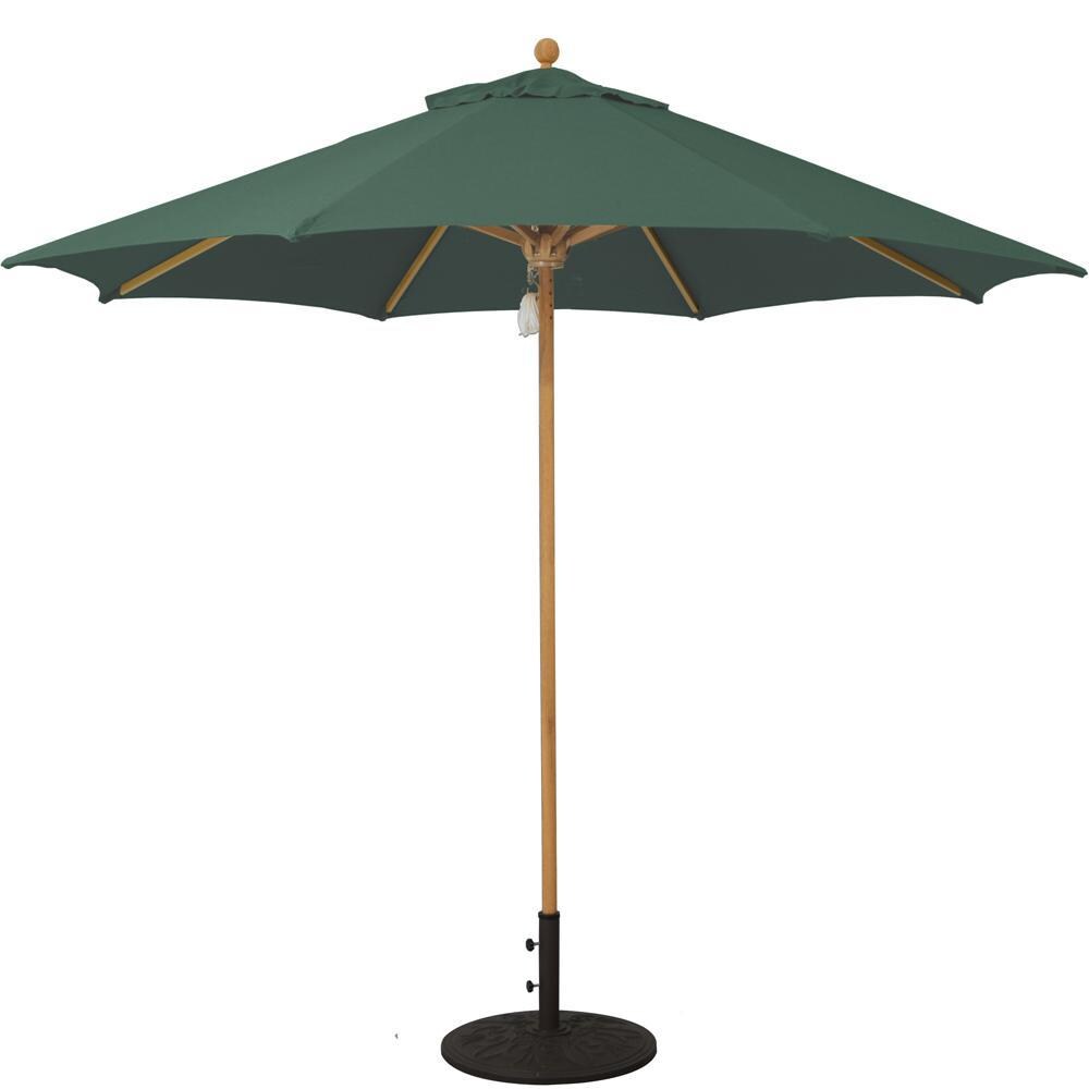 Galtech 9 Ft. Octagonal Hardwood Patio Market Umbrella W/ Pulley - Teak W/ Sunbrella Canvas Forest Green Canopy