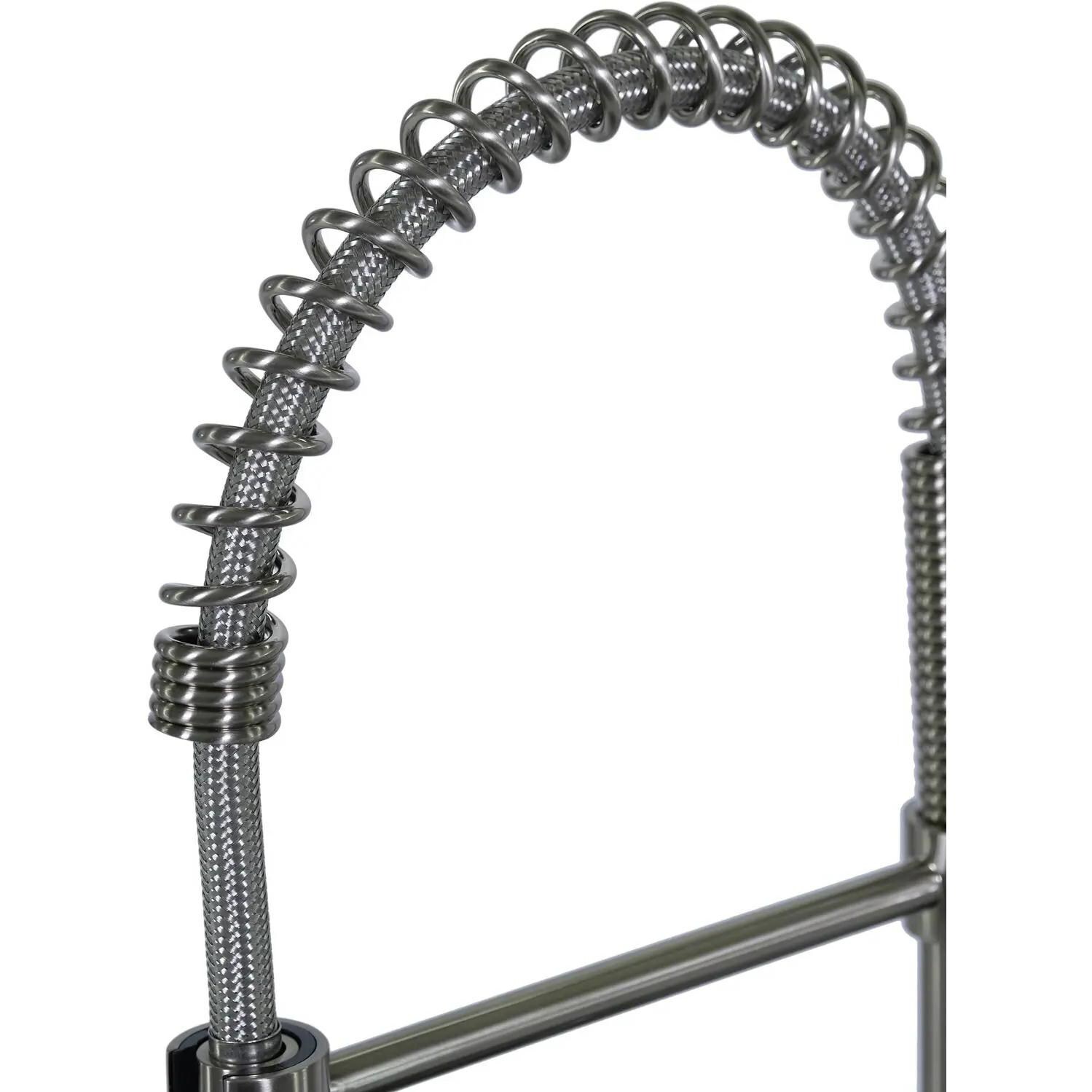 BBQGuys Signature BBQ-AP3322S-RD + BBQ-N88502B5-BN 33 X 22 Outdoor Rated Stainless Steel Farmhouse Sink W/ Pull-Down Coil Spring Hot/Cold Faucet Sink Grid & Strainer Hose Detail thumbnail