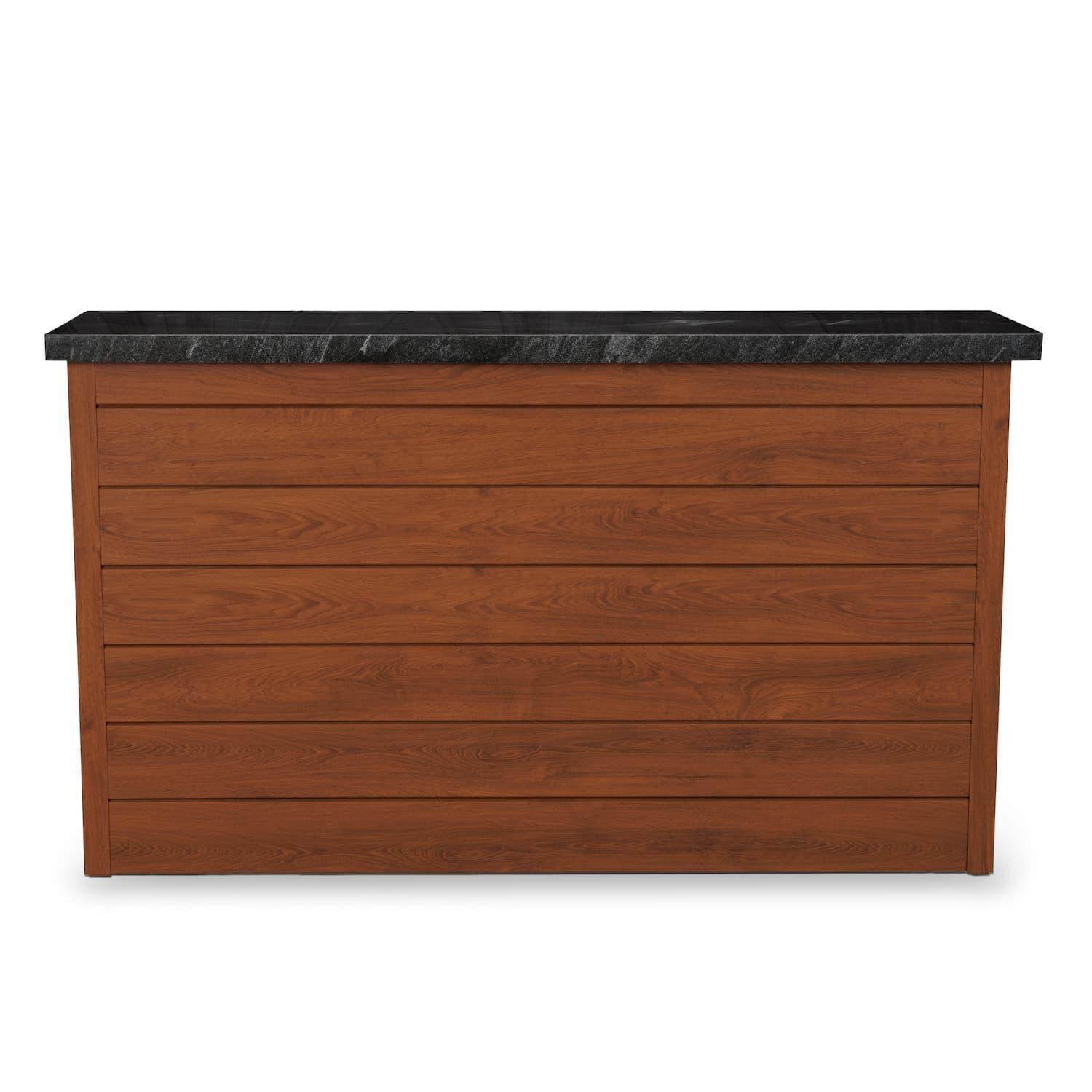 BBQGuys Signature 72 Inch 360 Degree Swivel Outdoor TV Lift Cabinet | Cinnamon Walnut w/ Black Granite - Front - White Background thumbnail