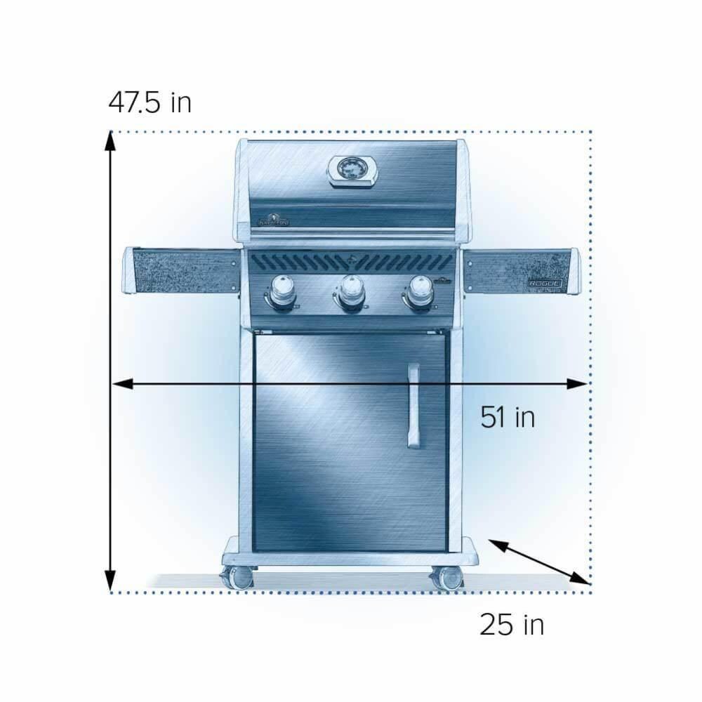 Napoleon R425NK-2 Rogue 425 3-Burner Natural Gas Grill - Black - Dimensions - Dimensional thumbnail