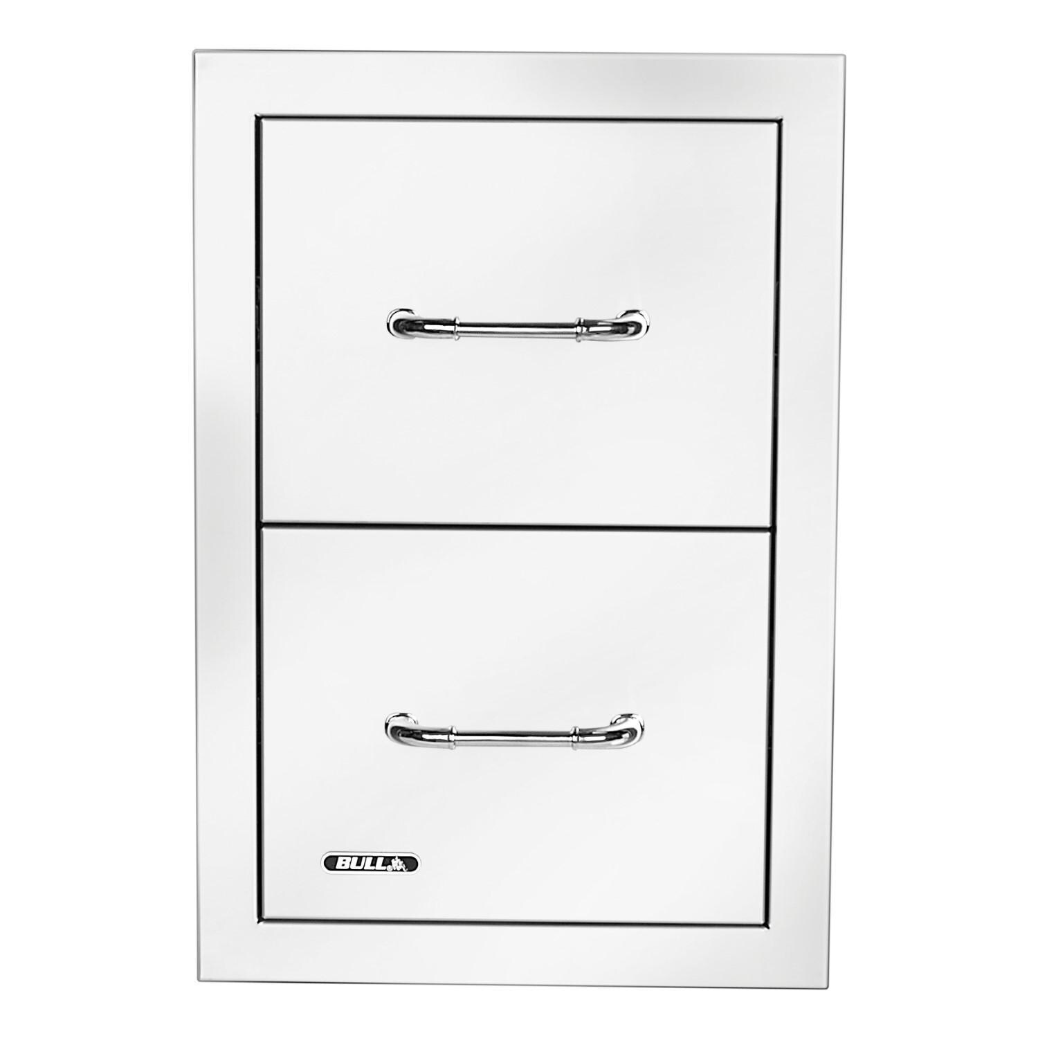 Bull 56990 15-Inch Stainless Steel Double Access Drawer W/ Reveal - Front - White Background thumbnail