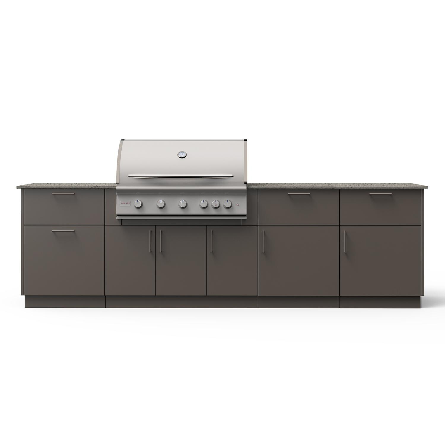 Blaze High Noon 10-Ft Outdoor Kitchen Island w/ 40-Inch Premium LTE+ Natural Gas Grill in Gunmetal w/ Keon Countertop - White Background thumbnail