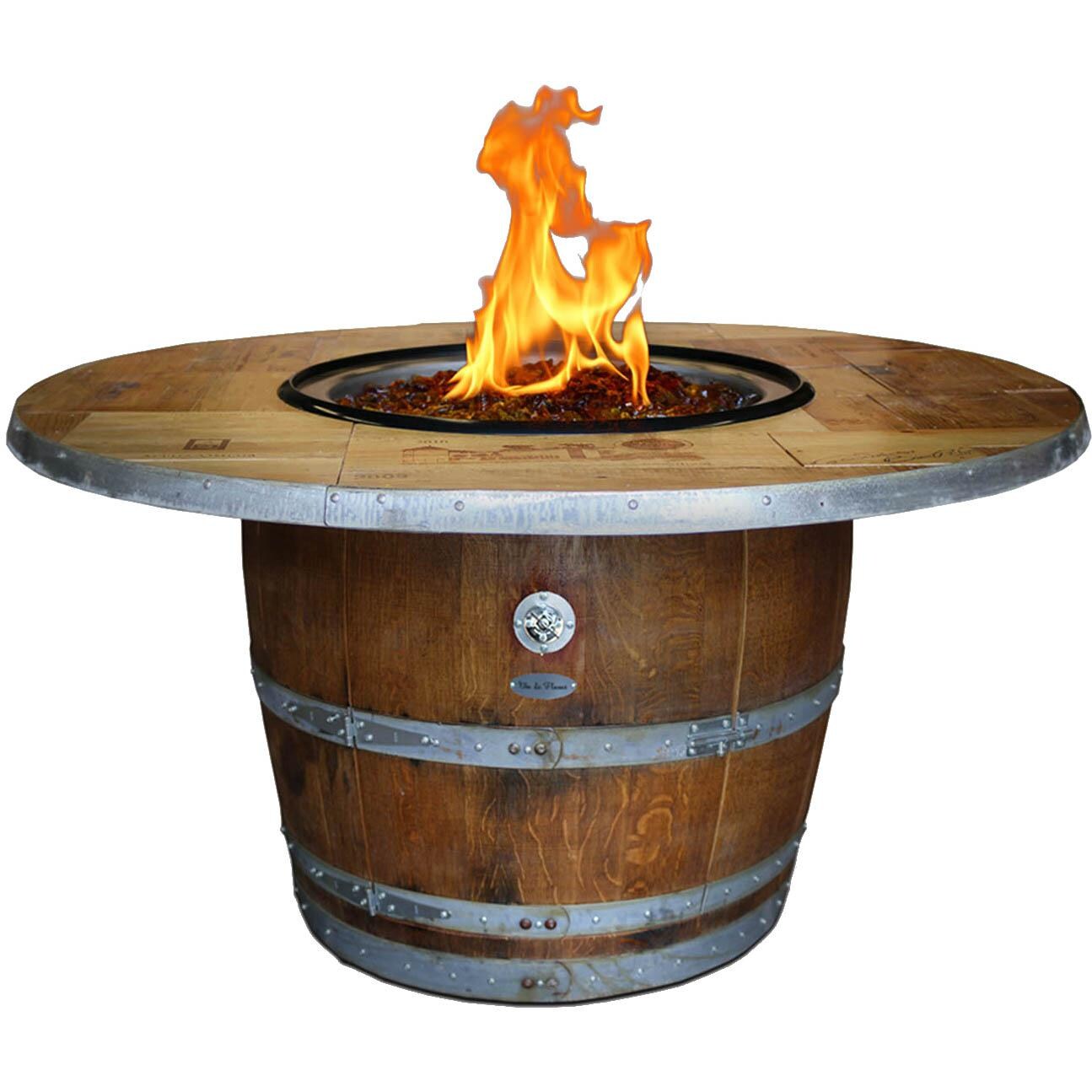 Vin De Flame Enthusiast 42-Inch Wine Barrel Fire Pit W/ 65,000 BTU Match Light Burner - Chat Height - Vintage Table Top thumbnail