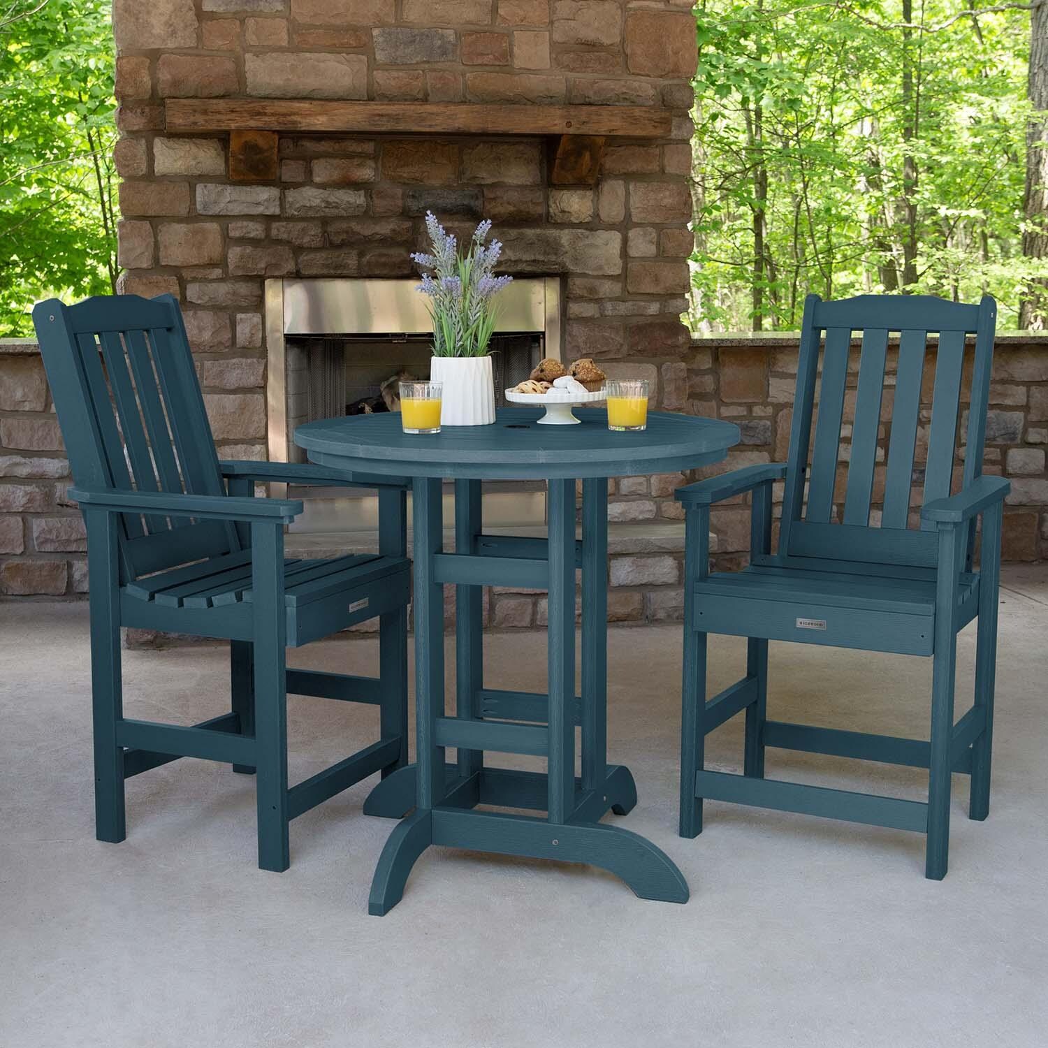 Hart Lane 3 Pc Recycled Plastic Round Counter Dining Set in Nantucket Blue by Lakeview Outdoor Designs