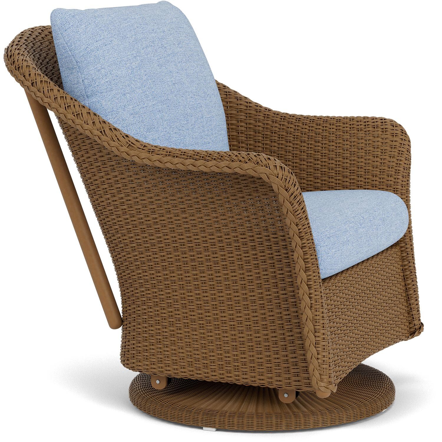 Lloyd Flanders Weekend Retreat Swivel Glider Lounge Chair in Hickory Finish W/ Demo Skyway Fabric - Angled thumbnail