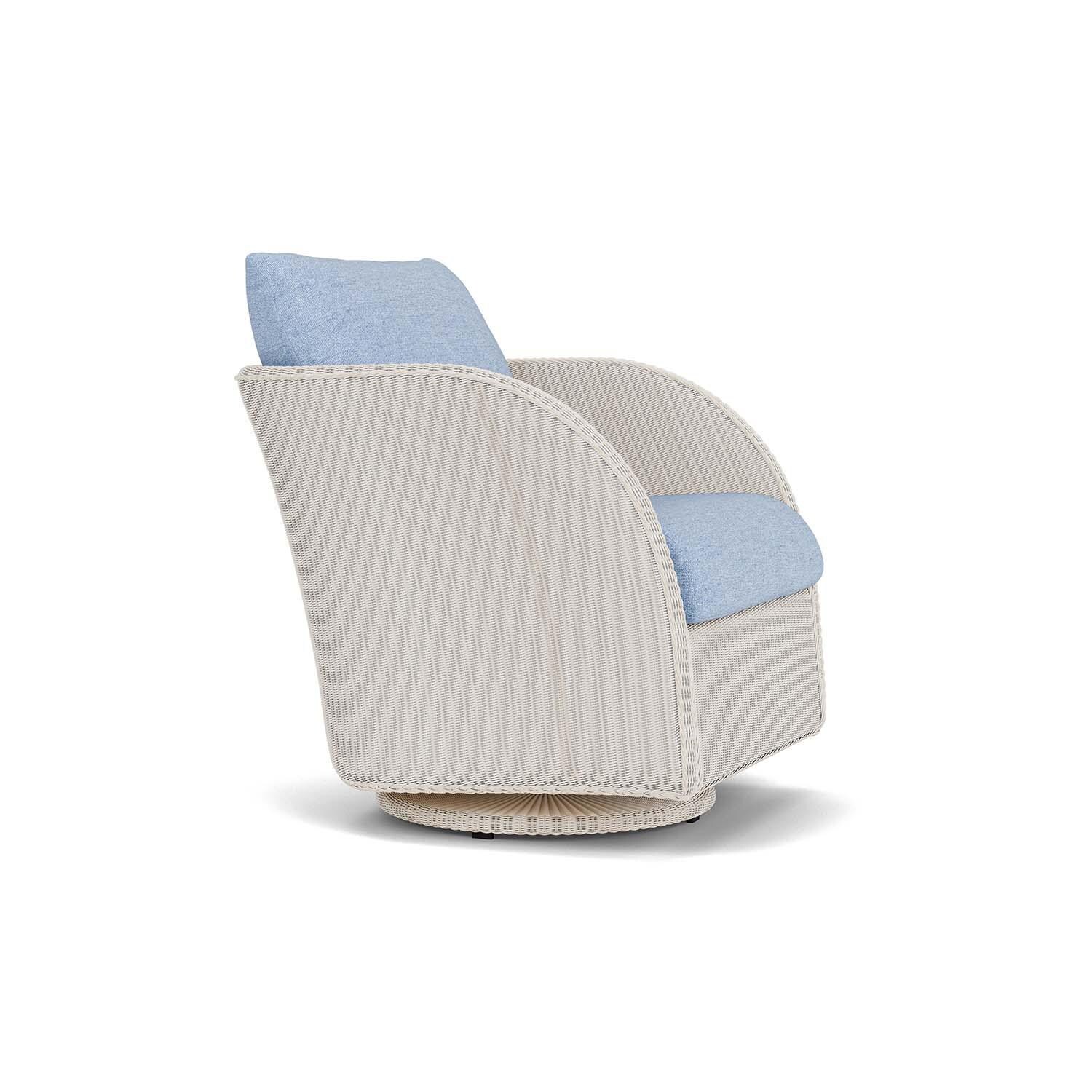 Lloyd Flanders Essence Swivel Glider Lounge Chair W/Demo Skyway Fabric - Antique White Finish - Angled thumbnail