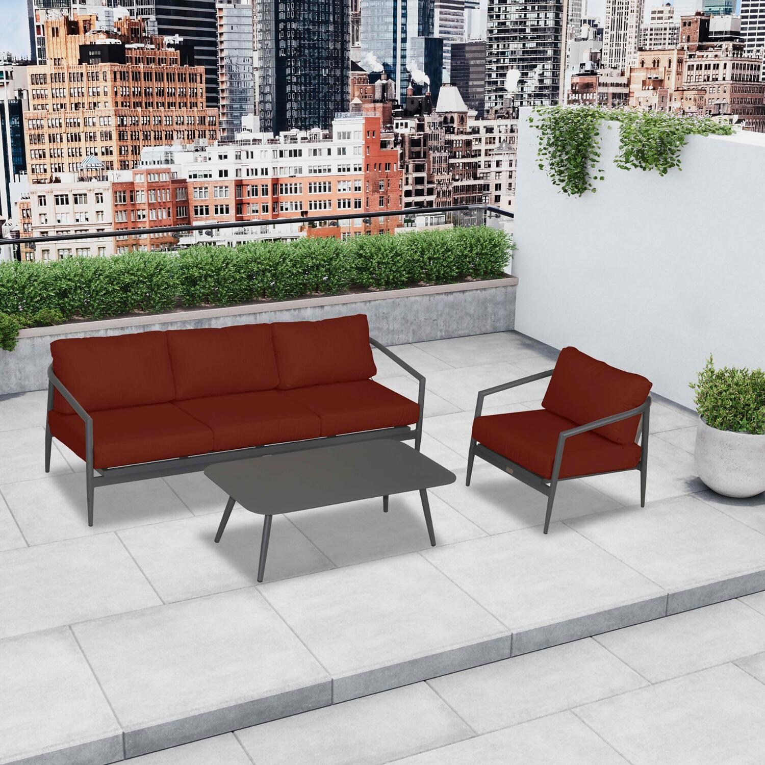 Lakeview Midnight Cove 3 Pc Aluminum Sofa Seating Set in Slate/Pebble Gray/Canvas Henna - Top - Lifestyle thumbnail