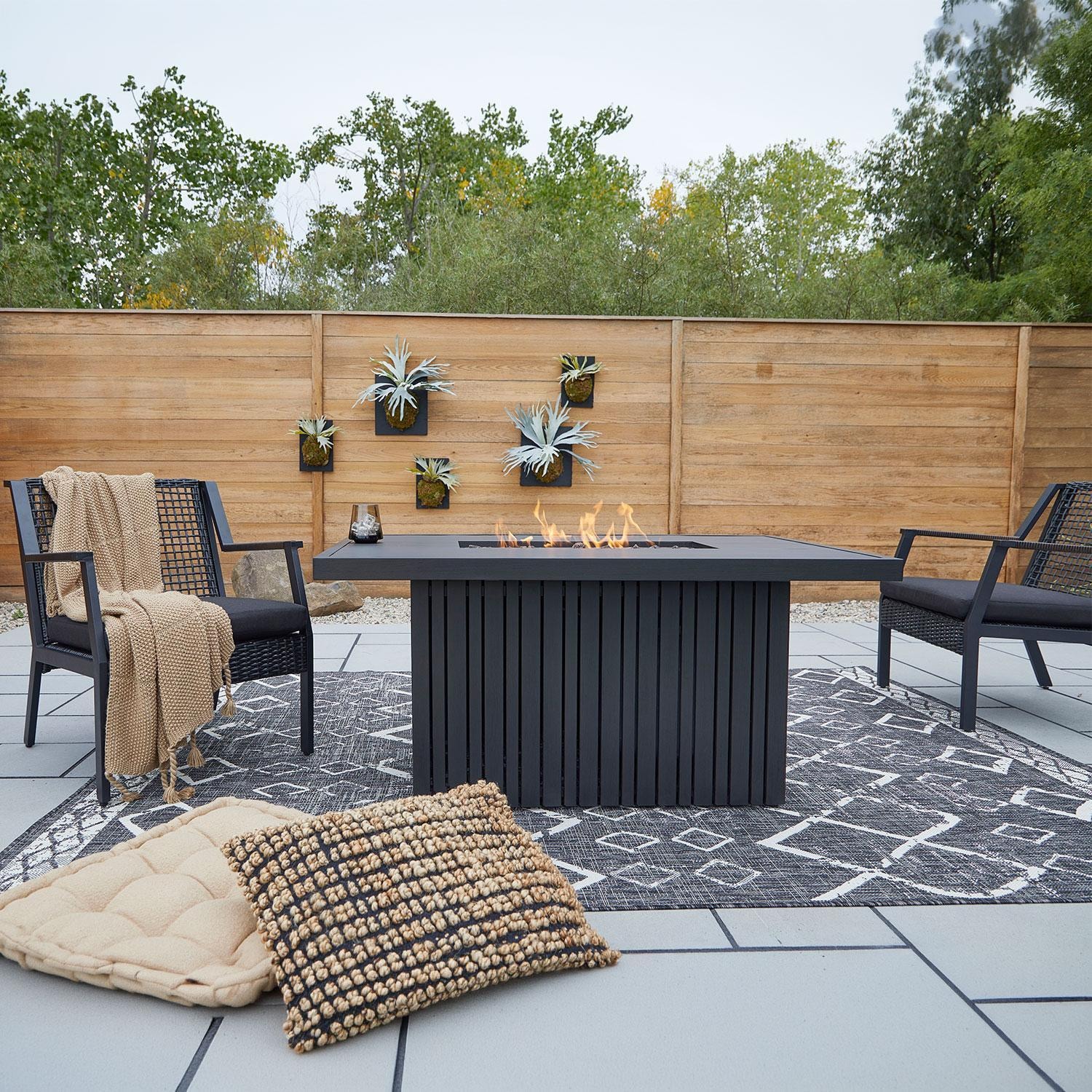 Rustic Bay 3 Pc Aluminum Fire Pit Seating Set in Black Coral/Black by Lakeview Outdoor Designs