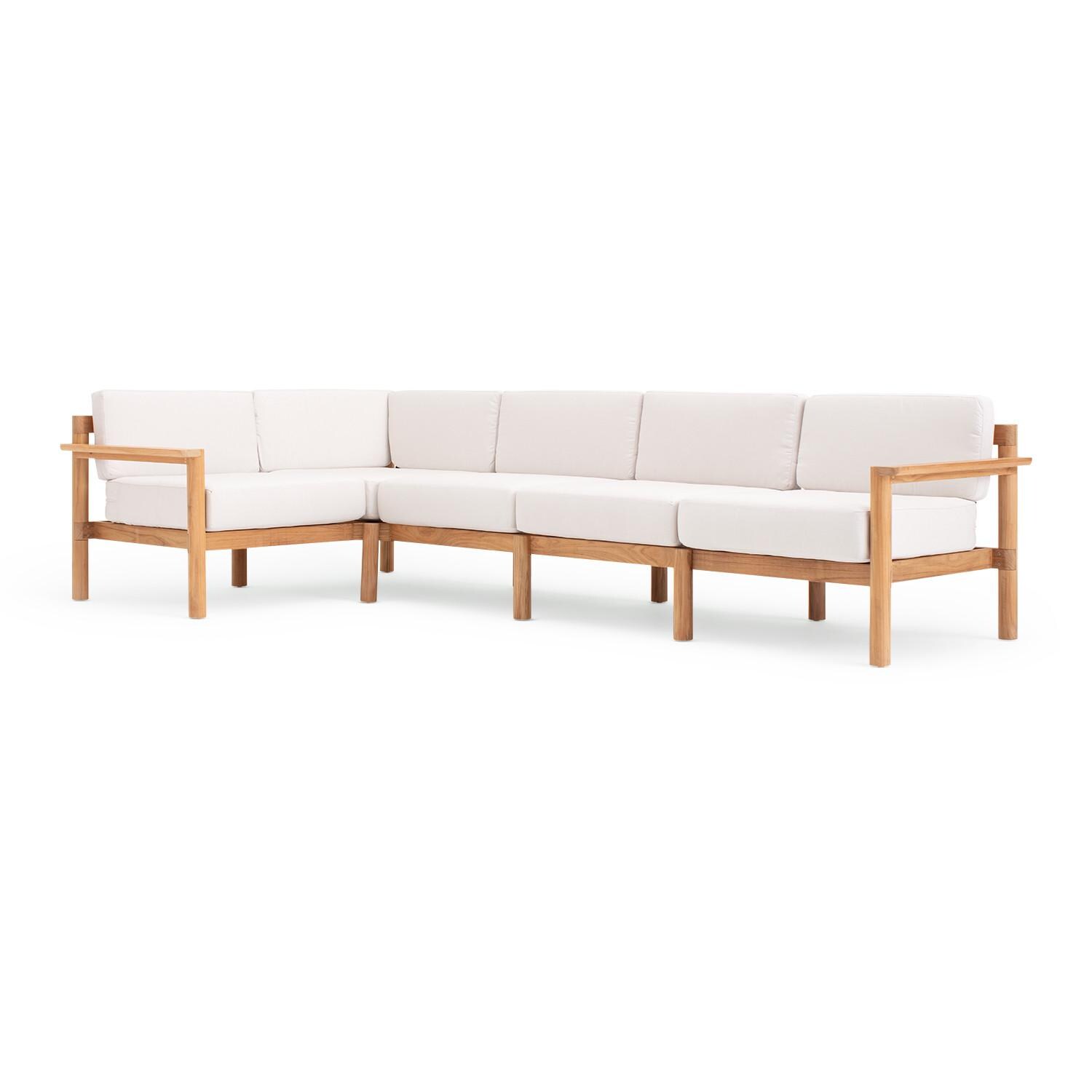 Neighbor 5 Piece Sectional W/ Teak Arms - Sunbrella Canvas image