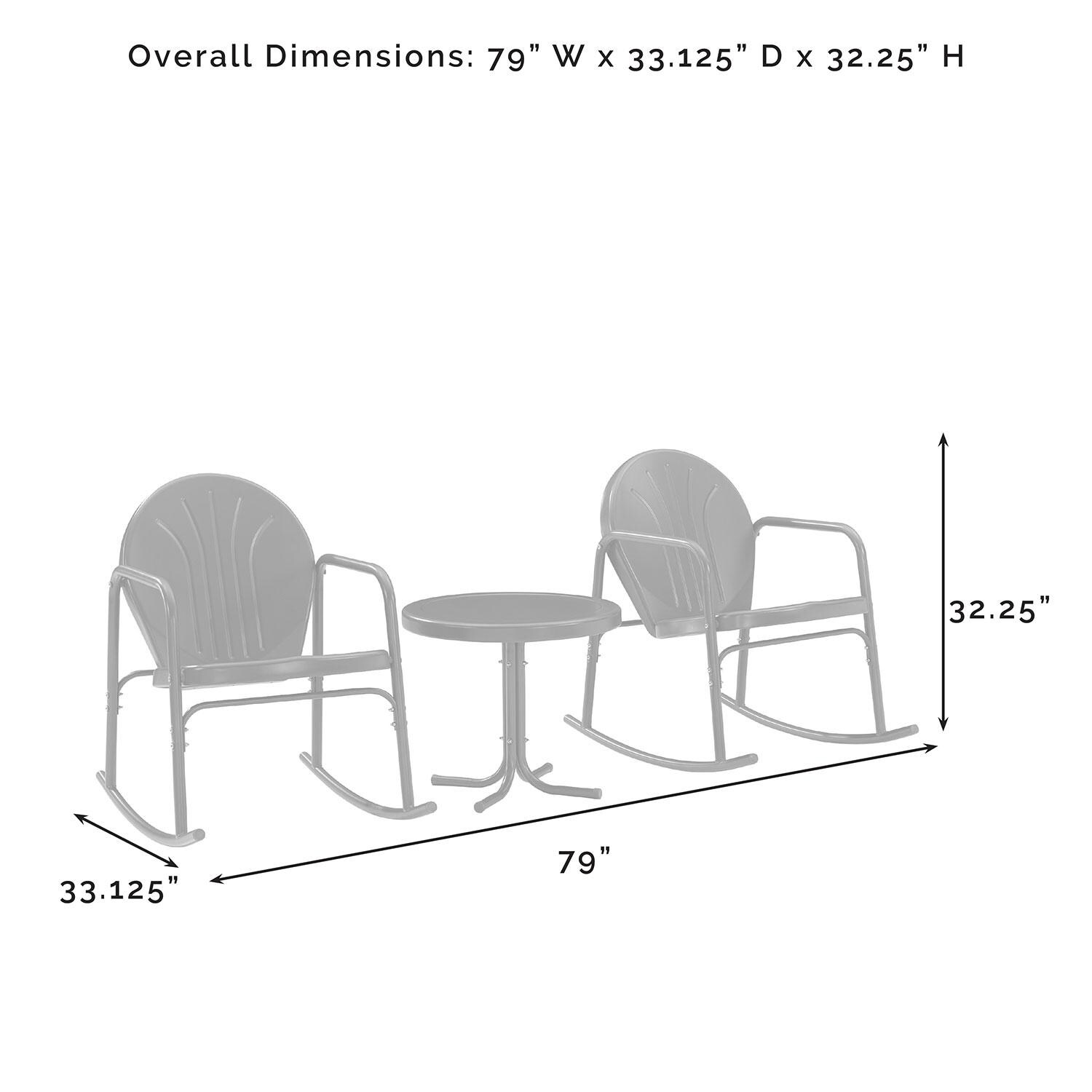 Ultimate Patio UP-32253RE 3Pc Retro Outdoor Rocking Chair Set in Red Gloss - Overall Dimensions - Diagram thumbnail