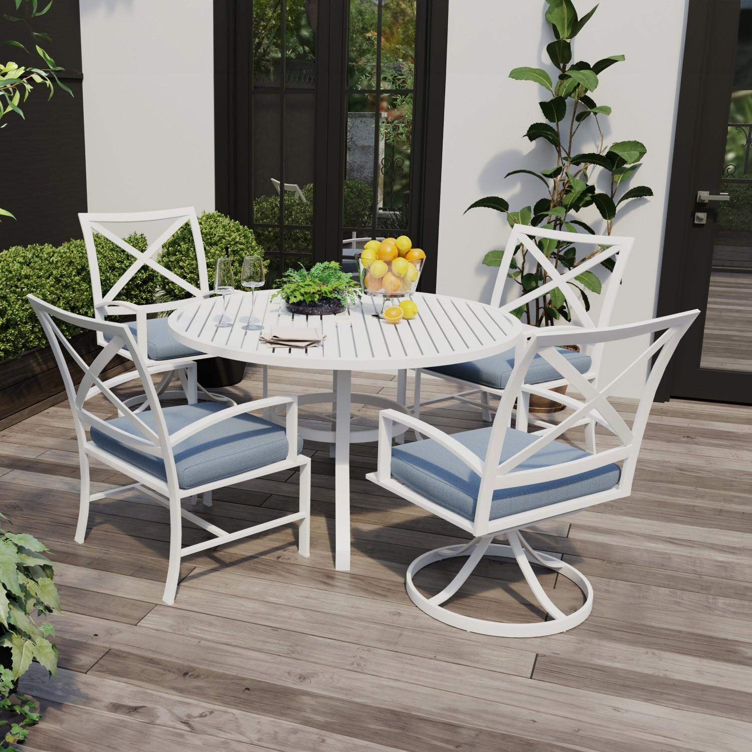 Sunset West Bristol 48-Inch Round Aluminum Patio Dining Table W/ Umbrella Hole - Lifestyle thumbnail