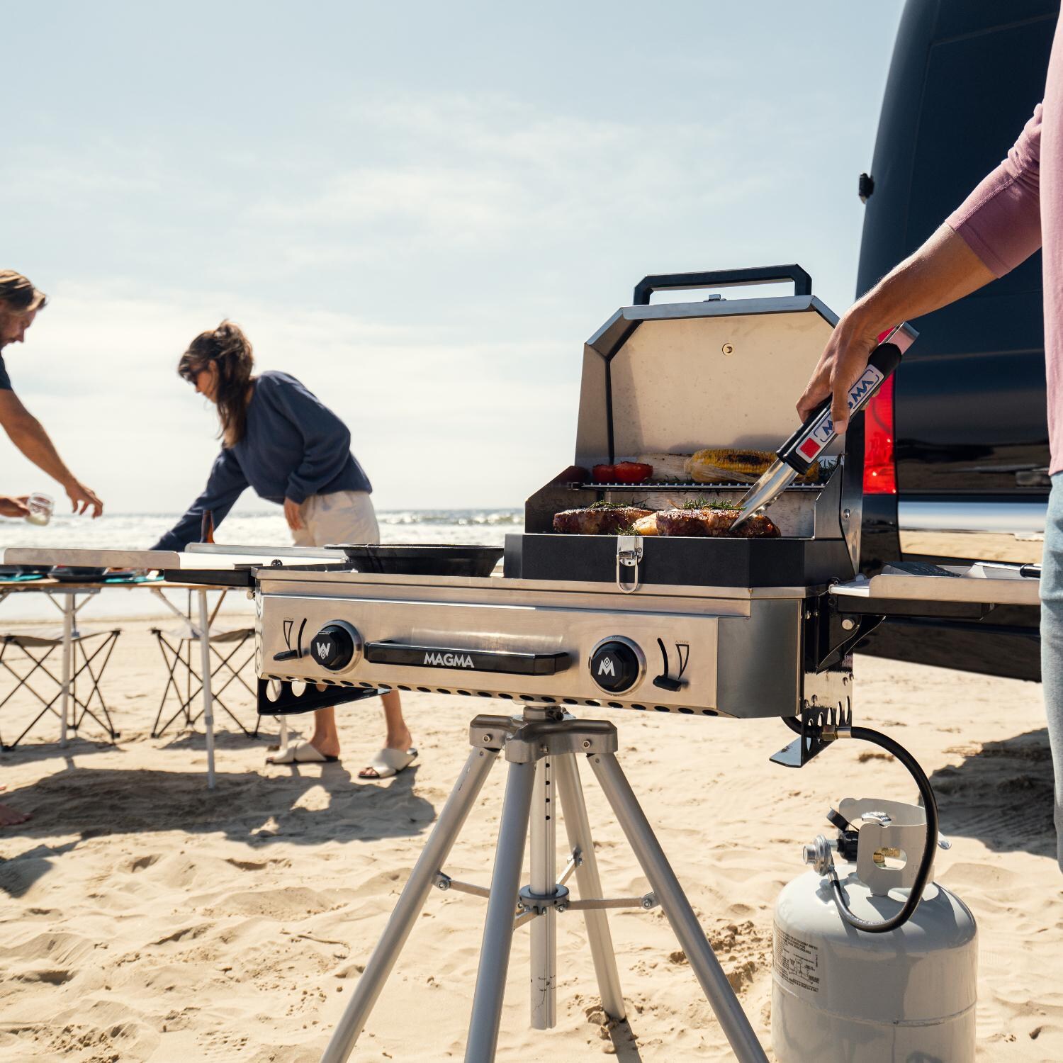 Magma Crossover Double Burner Firebox Outdoor Cooker With Grill Topper - In Use (Stand Not Included) thumbnail