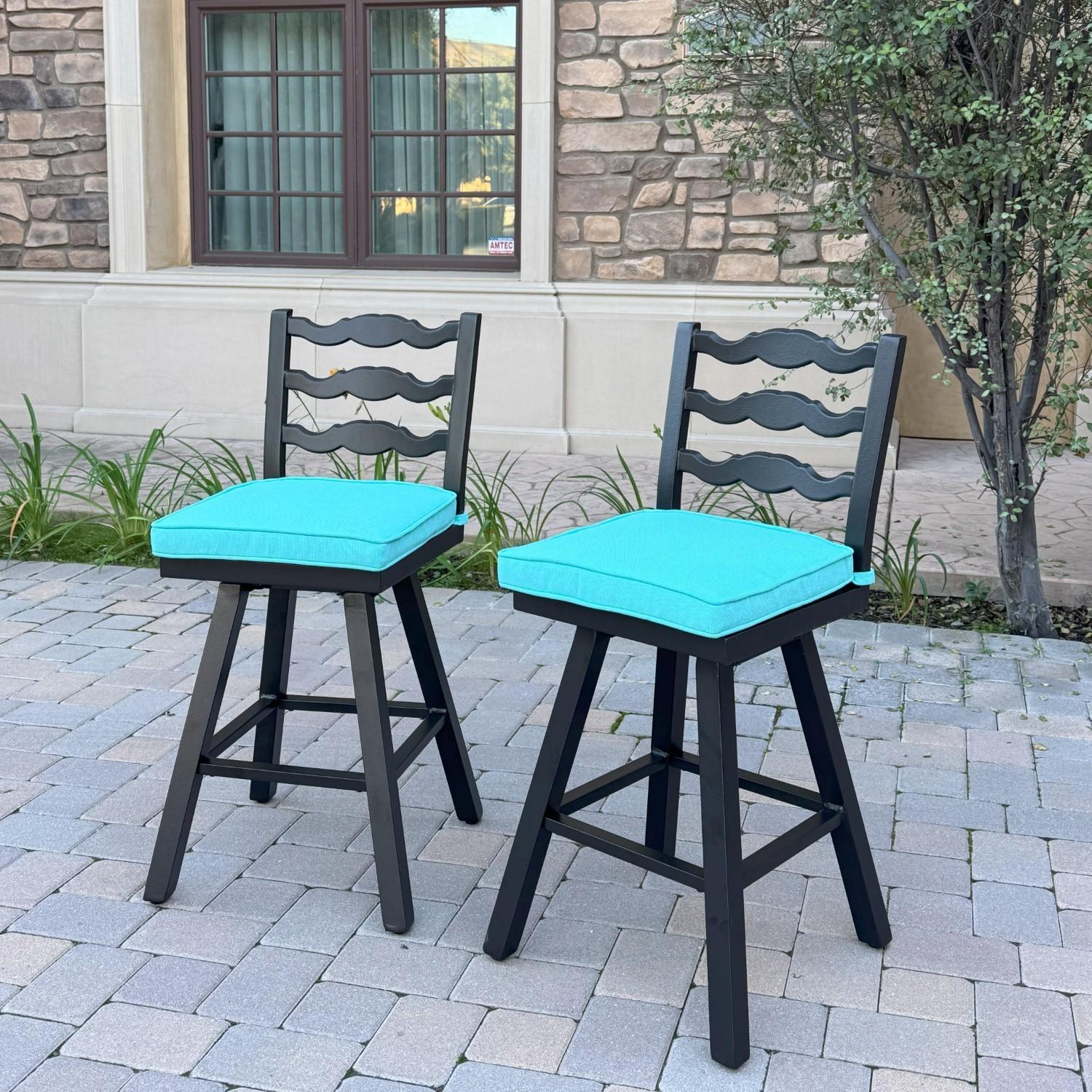 Aspen 2 Pc Aluminum Swivel Counter Height Bar Stool Set in Blue/Dark Brown by Darlee - Hero - Lifestyle thumbnail