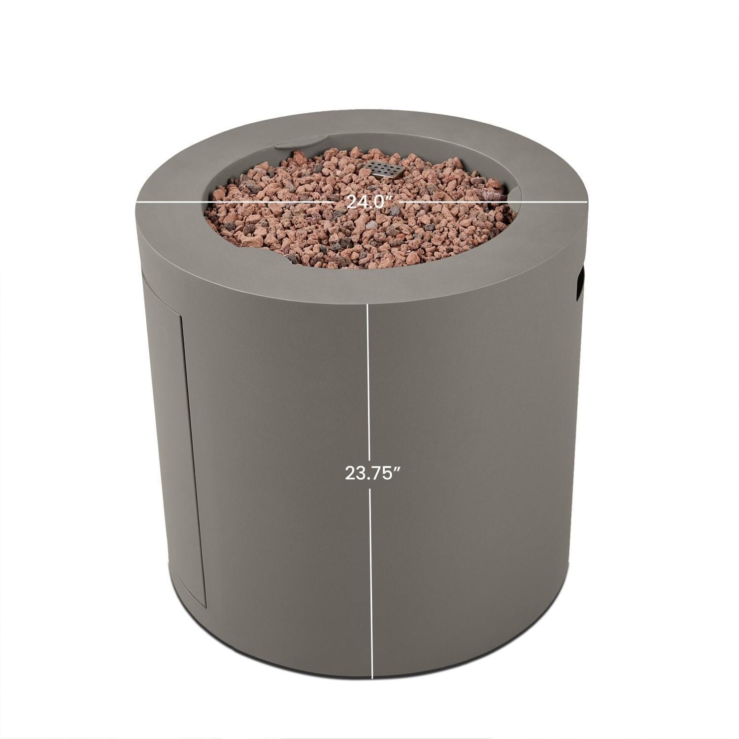 Elysian 24 Inch Round Steel Propane Fire Pit Table in Mist Gray by Lakeview - Dimensional thumbnail