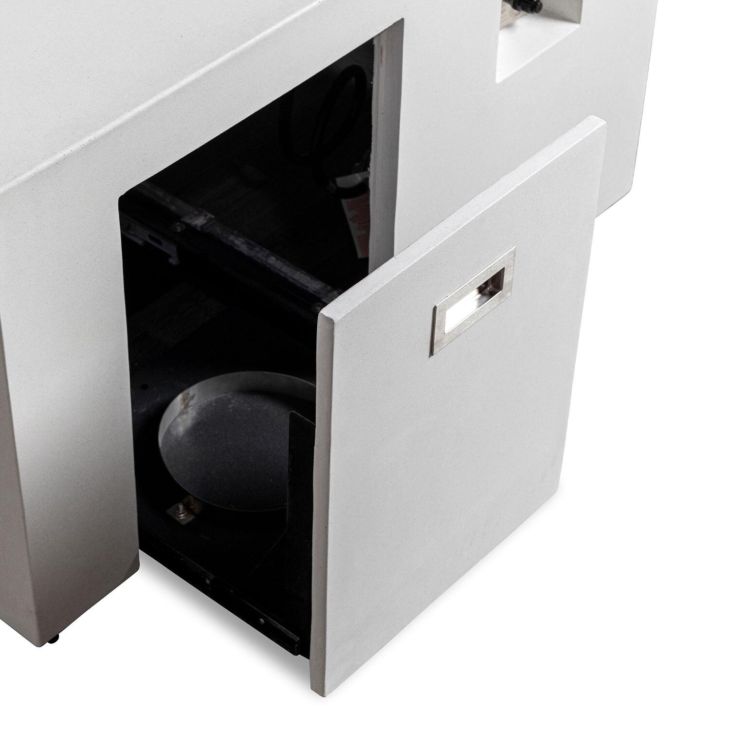 Glenwood 42-in Square Concrete Propane Fire Pit w/ Hidden Propane Tank in White by Lakeview Outdoor Designs - Hidden Propane Tank Open - White Background thumbnail