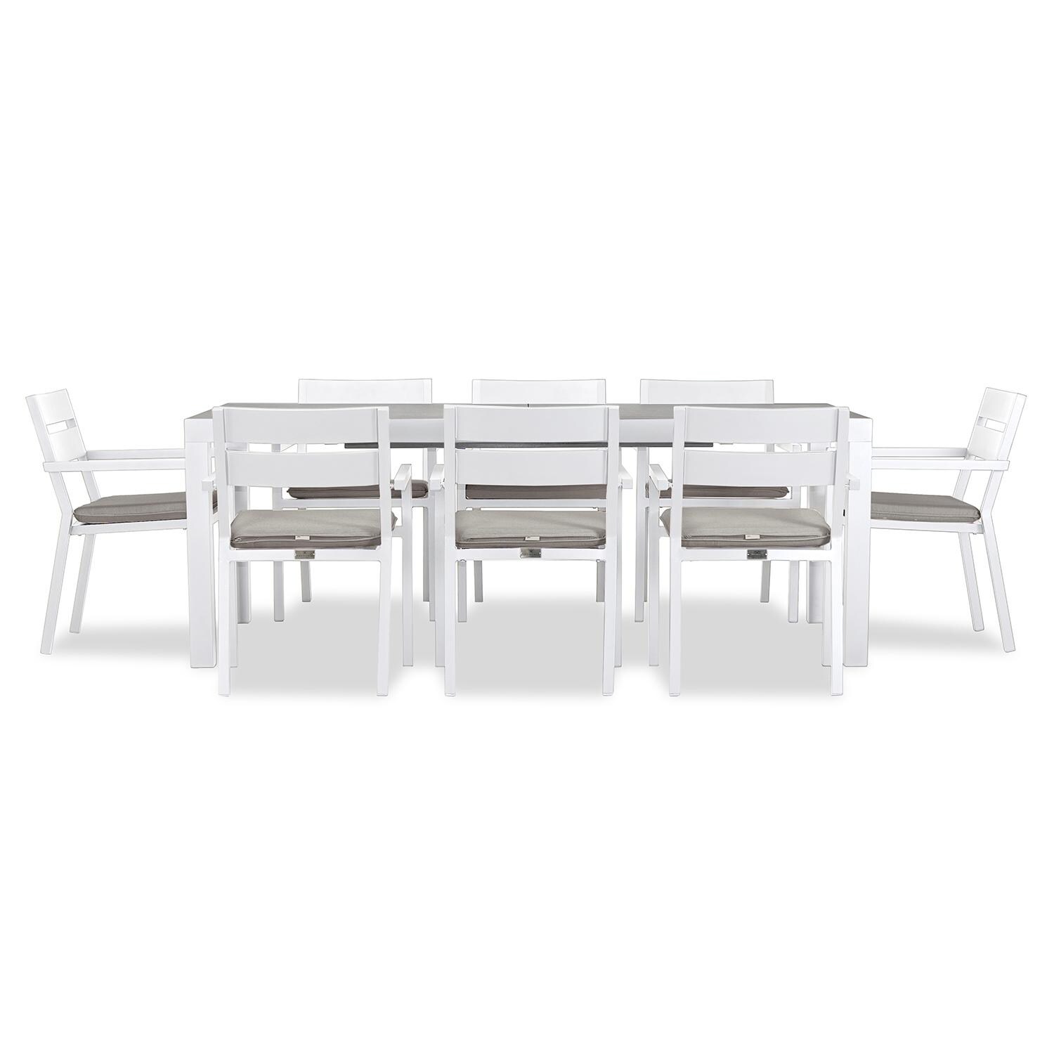 Calm Bay 9 Pc Extendable Dining Set in White/Concrete/Cast Silver by Lakeview - White Background 3 thumbnail