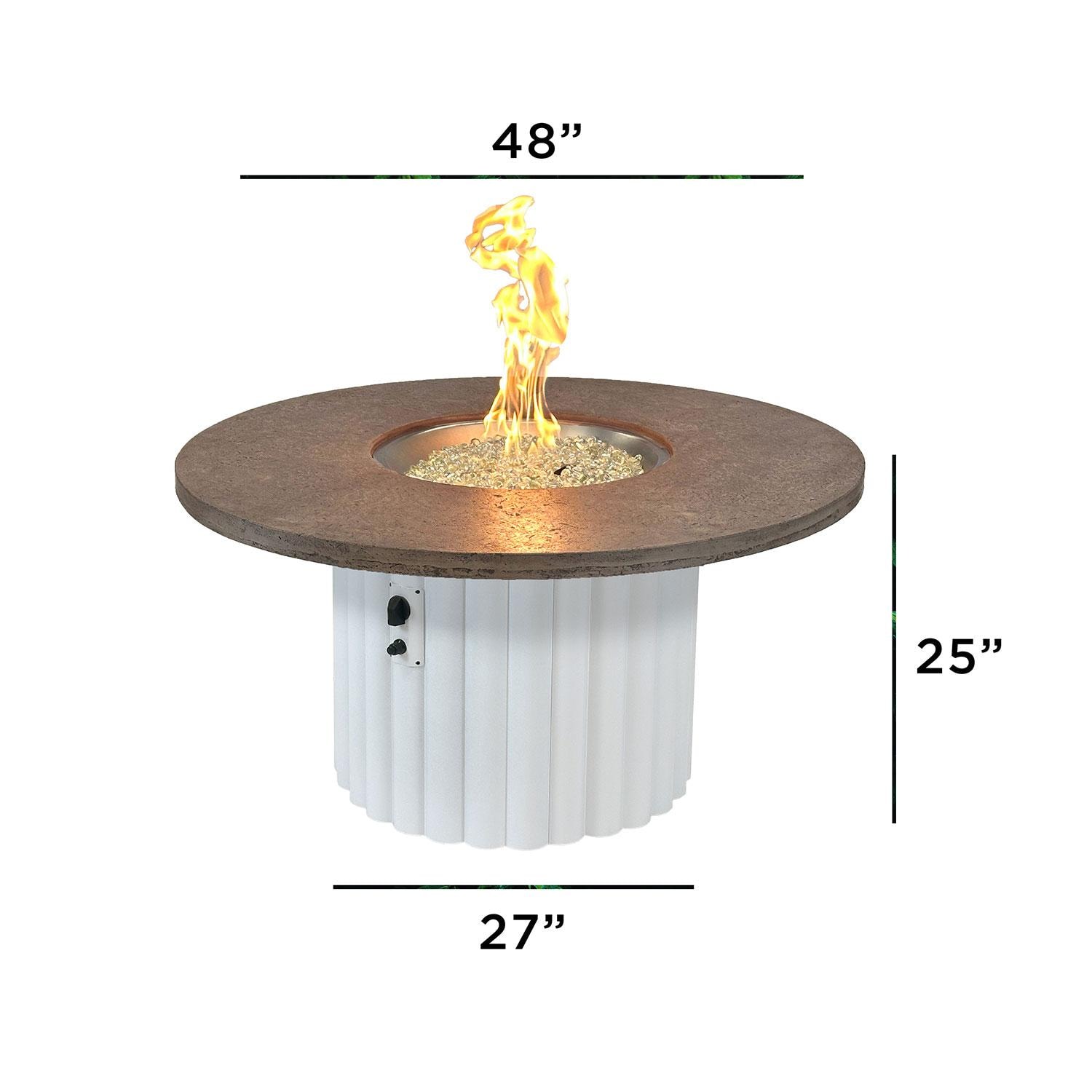 Reverie REVBWH-48-K 48-in Round Aluminum Gas Fire Pit Table w/ Fossil Brown Supercast Top & White Base - Dimensional thumbnail