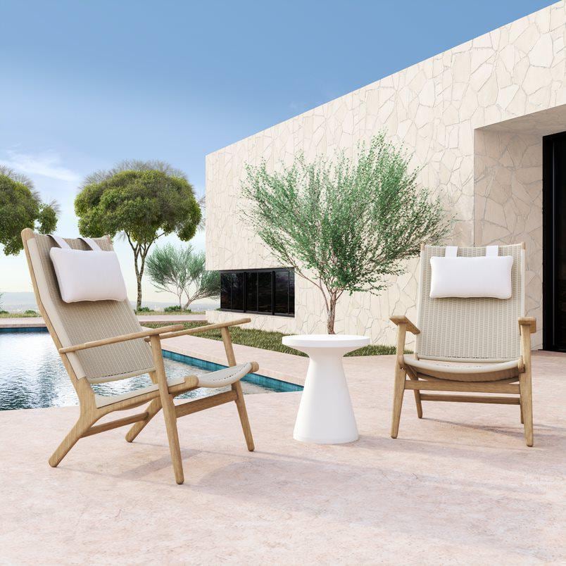Sunset West Bazaar 17-in Round GFRC Patio End Table - Bone - By the Pool (Shown w/ Set Not Included) - Lifestyle thumbnail