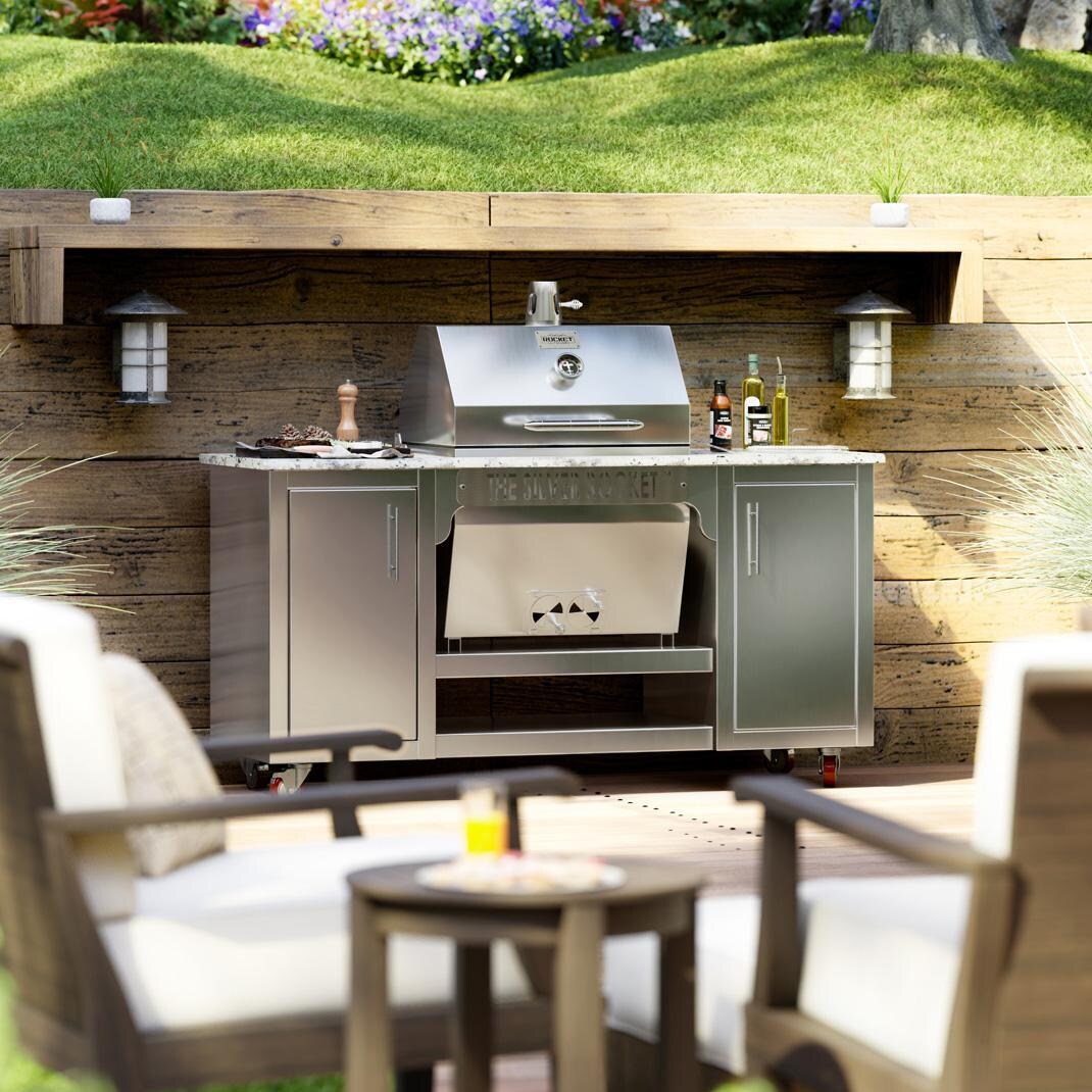 Rocket Outdoors MDSRF Medium Silver Rocket Kamado Grill - MDSRF - In Cabinet - Lifestyle thumbnail