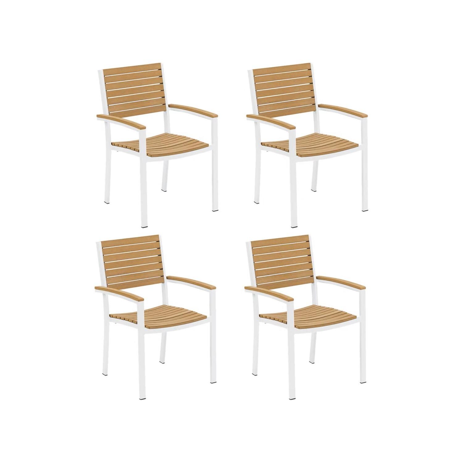 Travira 4 Pc Powder-Coated Aluminum Dining Chair Set in Natural/Chalk By Oxford Garden - White Background thumbnail