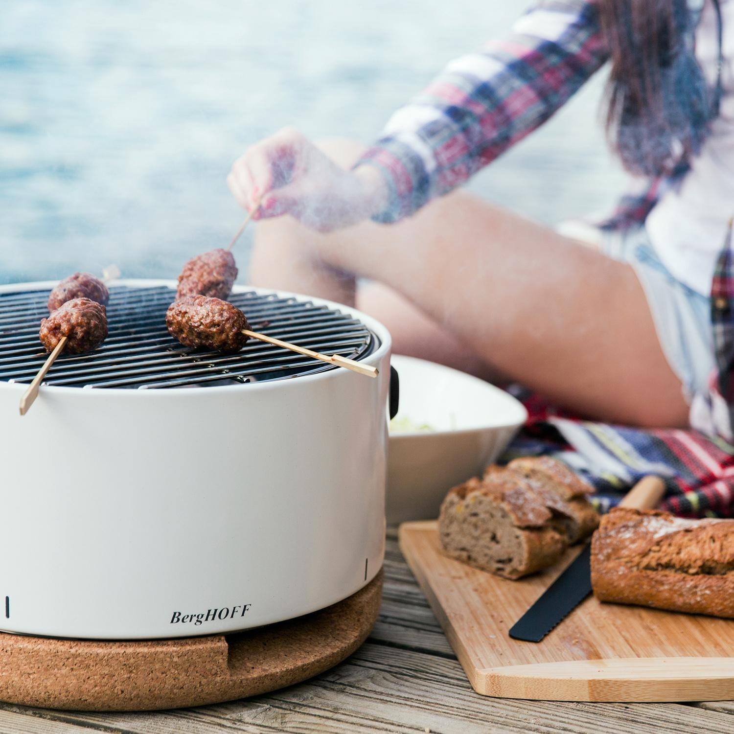 BergHOFF 2415600 Leo Portable Tabletop BBQ Grill W/ Heat Resistant Base White - Meatballs thumbnail