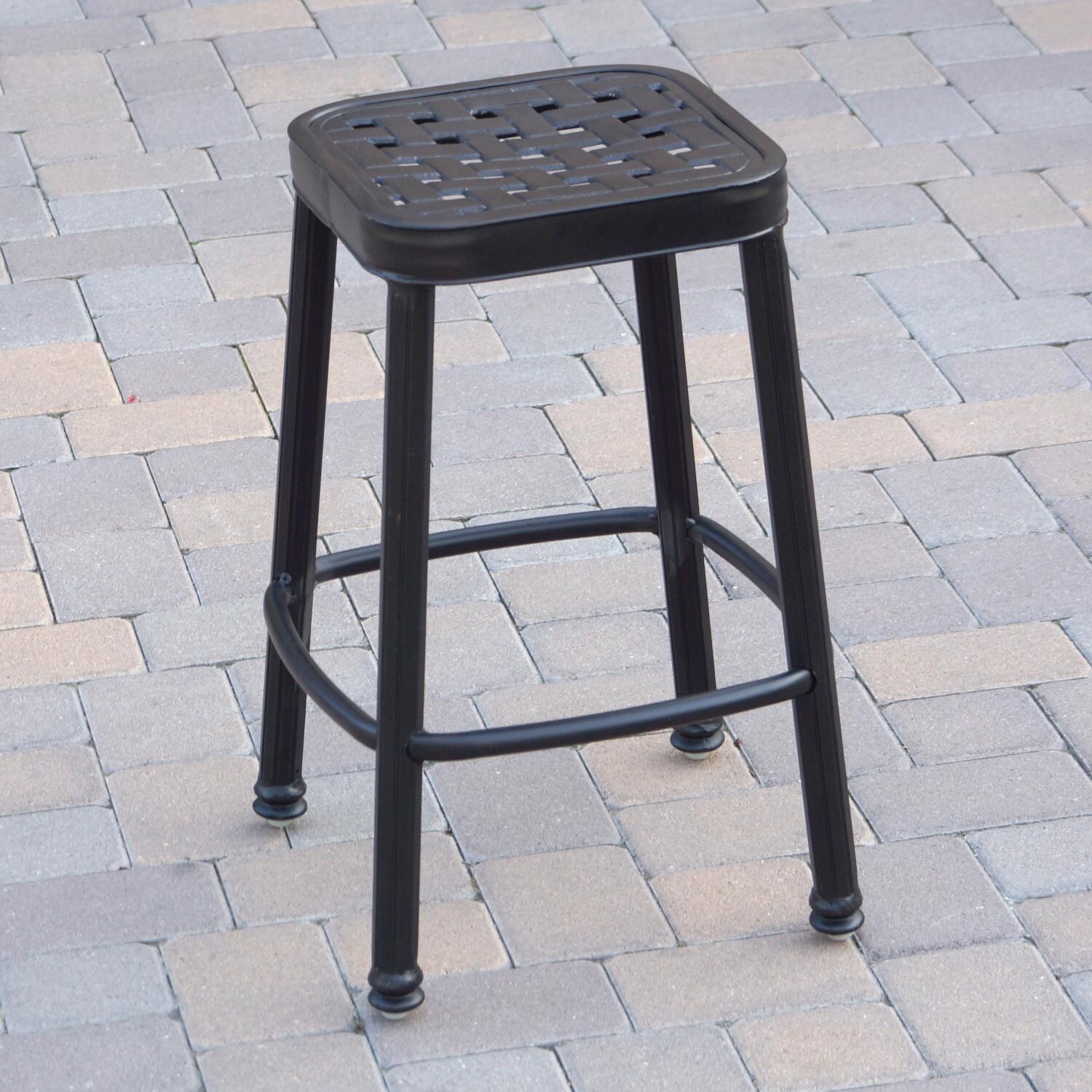 Darlee 1220-5PC-60CB Classic 5 Piece Cast Aluminum Patio Backless Square Counter Height Bar Set W/ 52 X 26 Rectangular Table & Sesame Cushions - Counter Height Bar Stool Frame