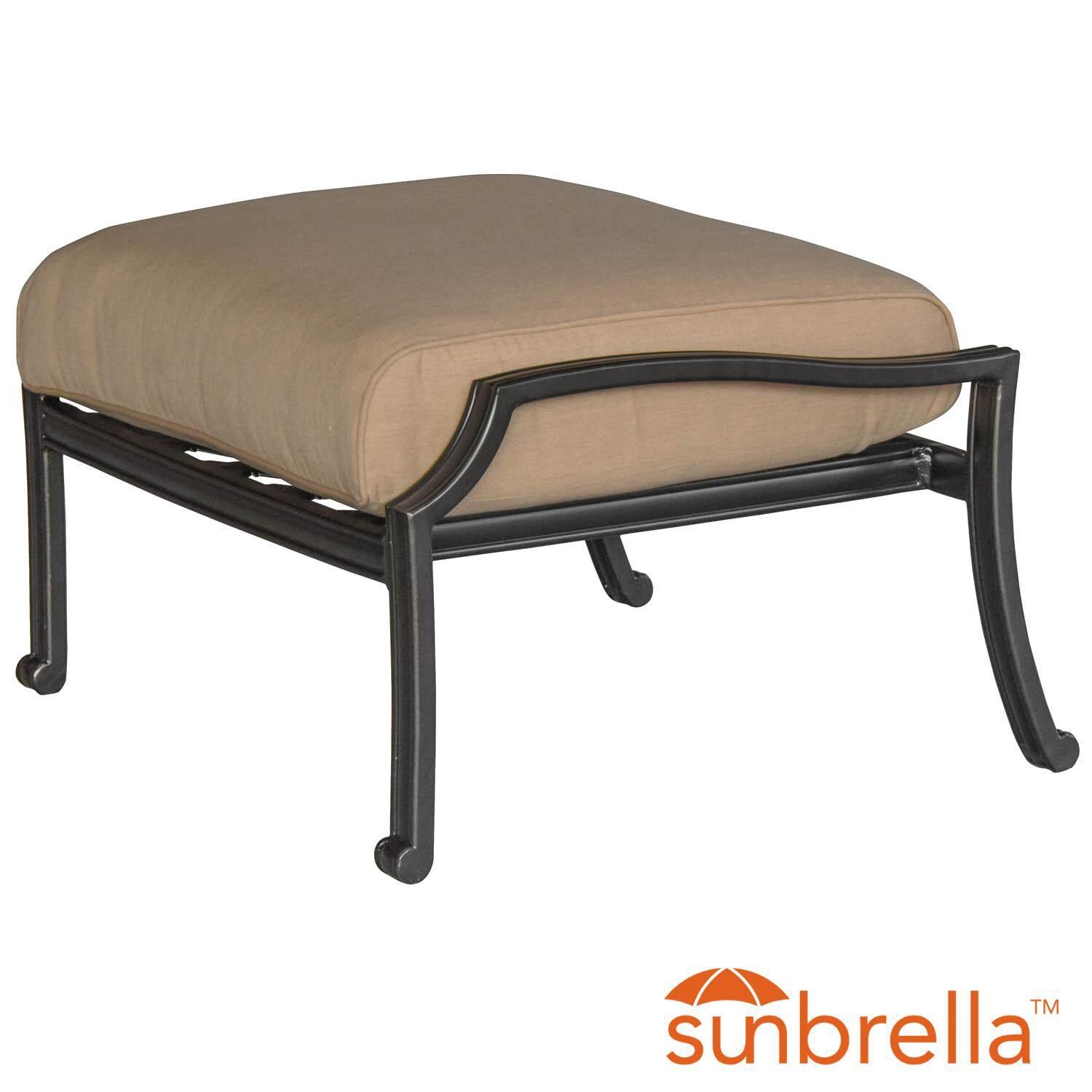 Bocage Cast Aluminum Patio Ottoman W/ Sunbrella Heather Beige Cushion By Lakeview Outdoor Designs