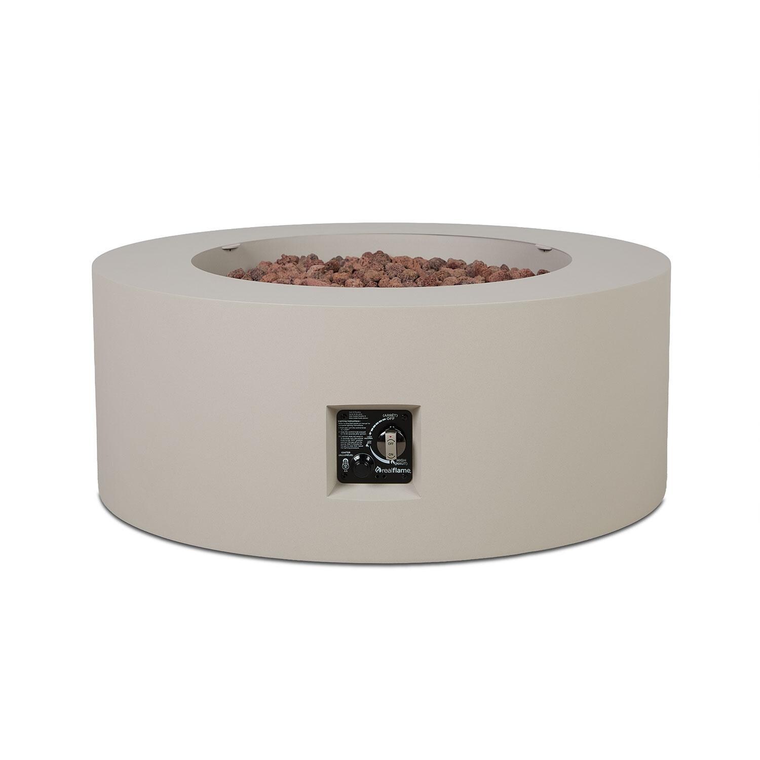 Elysian 36-in Round Steel Propane Fire Pit Table in Light Sand by Lakeview Outdoor Designs - Control System - White Background thumbnail