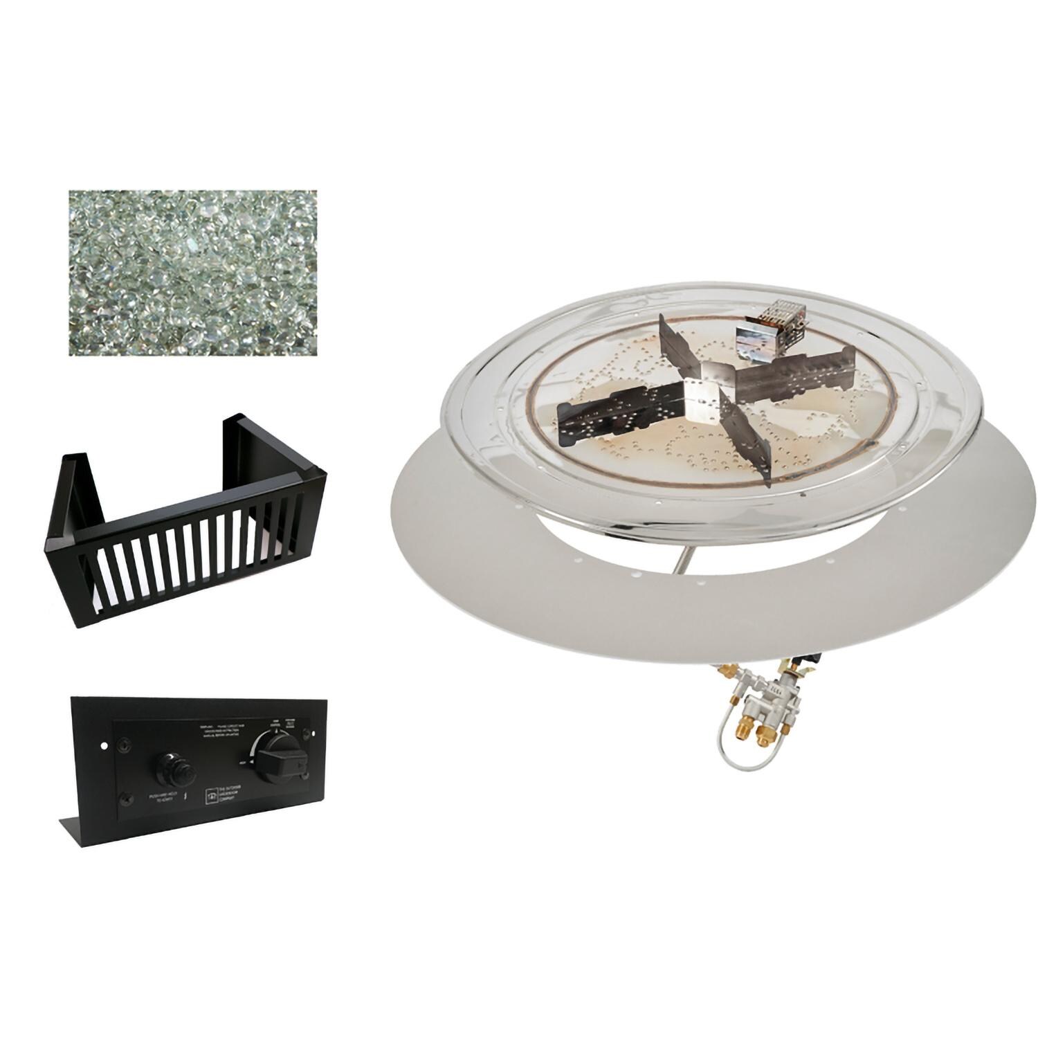The Outdoor GreatRoom Company DIY-42RD-K Crystal Fire Plus 42 Inch DIY Flat Round 105,000 BTU Propane Fire Pit Burner Kit - Stainless Steel - Kit - White Background thumbnail