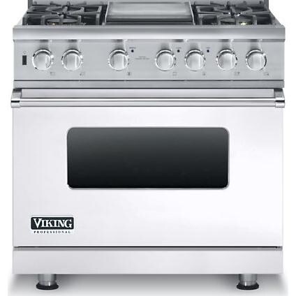 Viking Professional 5 Series 36-Inch 4-Burner Dual Fuel Natural Gas Self Cleaning Range With Griddle - White - VDSC5364GWH thumbnail