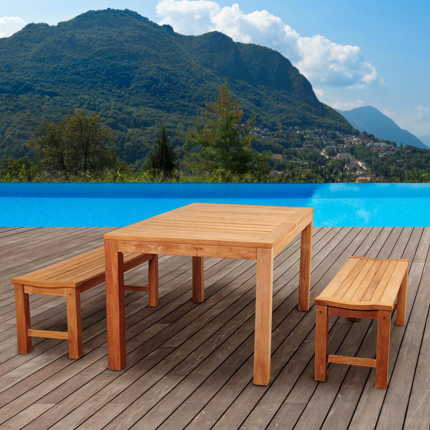 Amazonia Isle Of Capri 4Person Teak Patio Dining Set With Bench