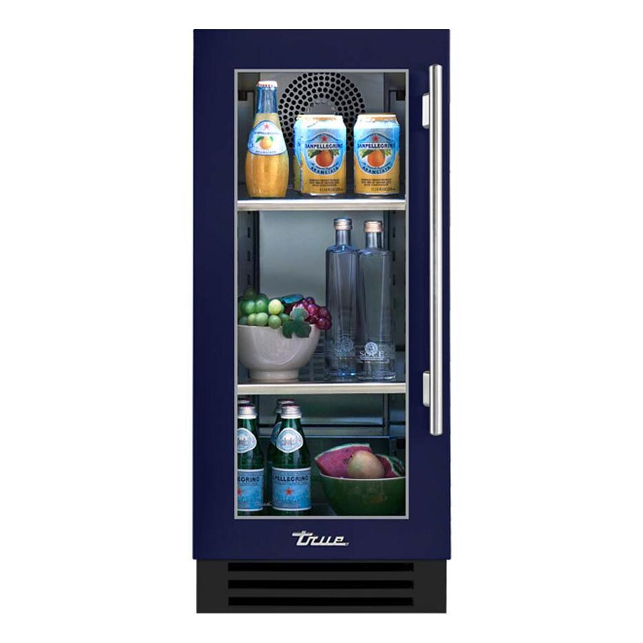 True TUR-15-L-OG-C~DSK-078-H04 15 Inch 3.14 Cu. Ft. Left Hinge Glass Door Outdoor Refigerator - Cobalt w/ Stainless Steel Handles - White Background thumbnail