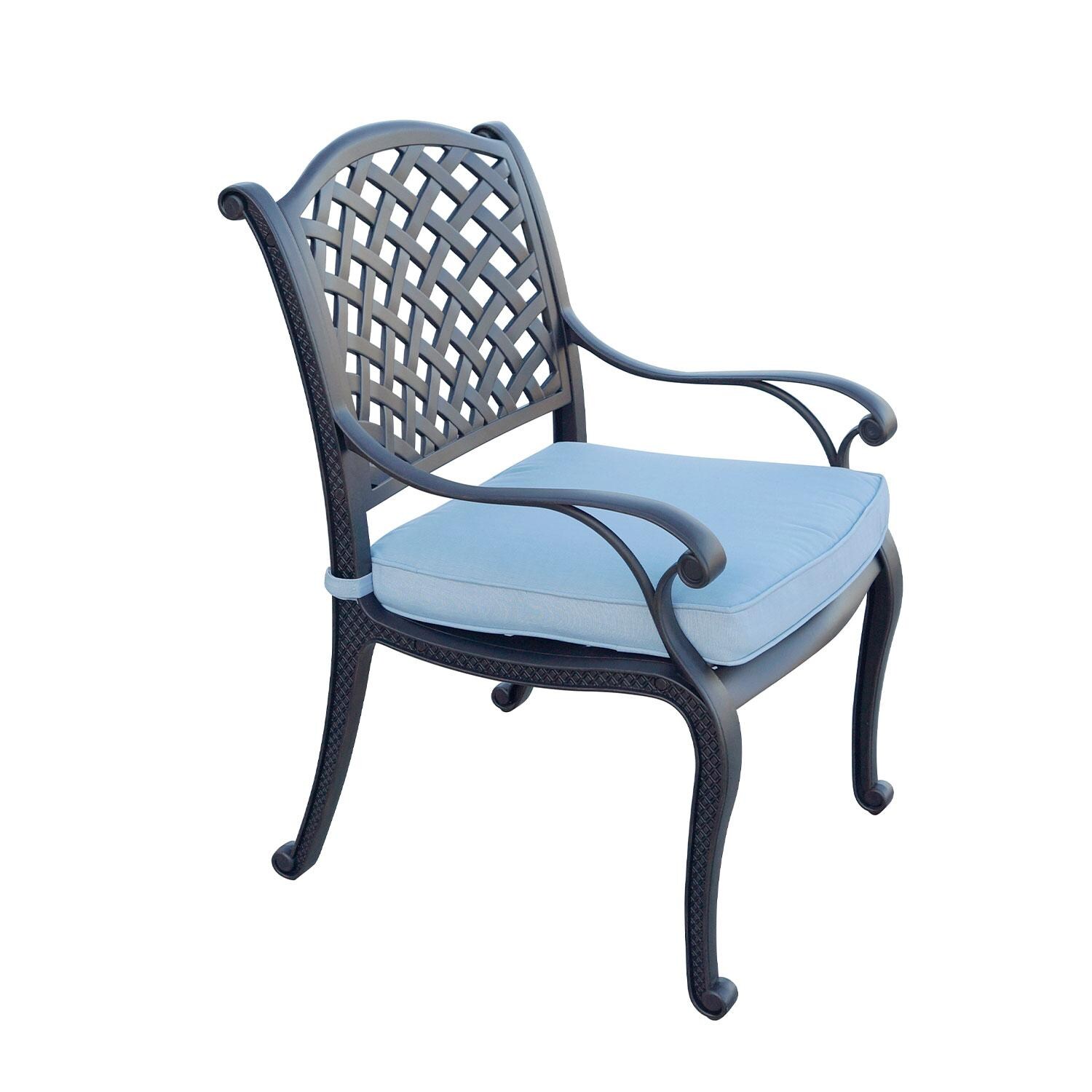 Nassau Cast Aluminum 4 Pc Set Dining Chair Set in Antique Bronze/Sky Blue by Darlee - Side View - White Background thumbnail
