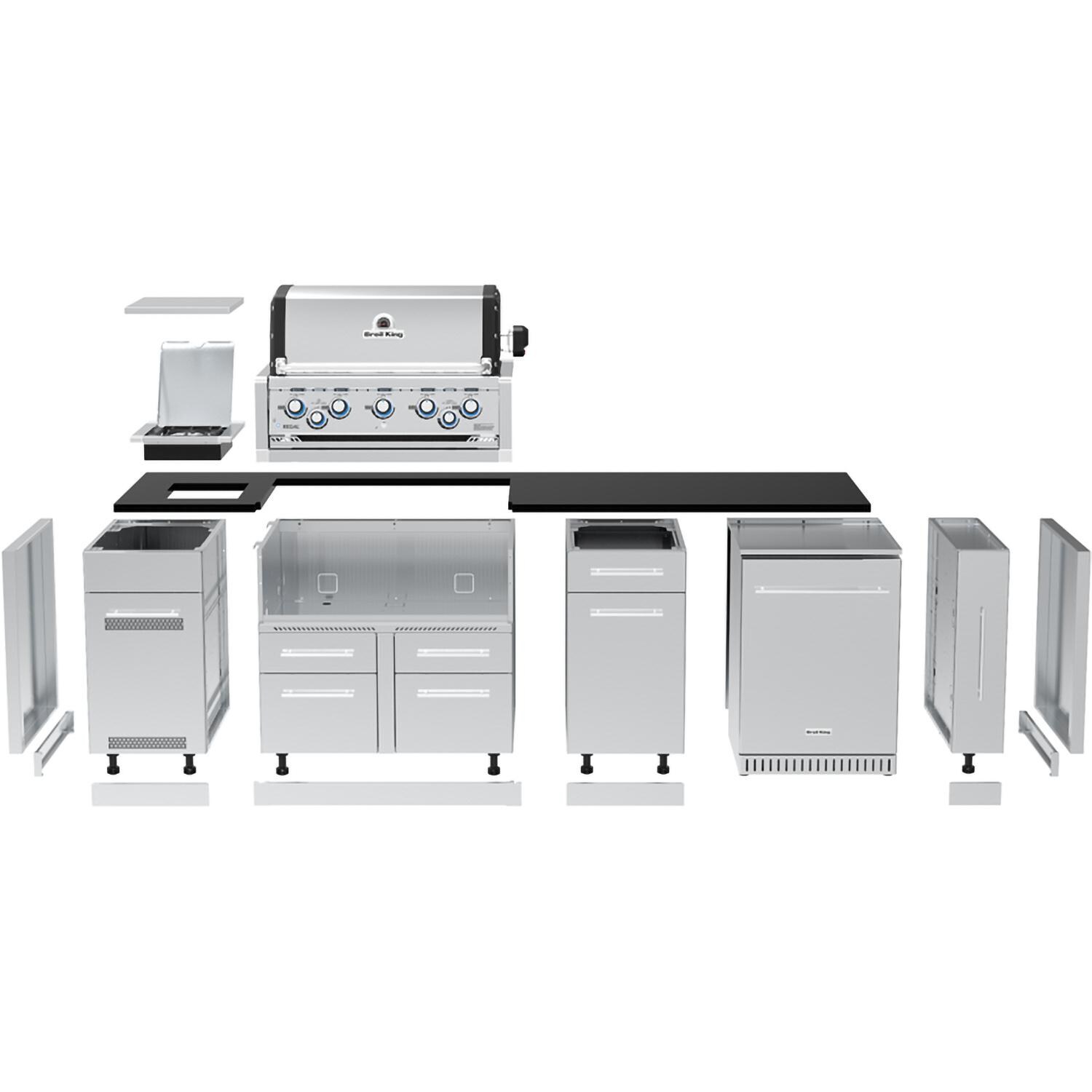 Broil King 896847F Imperial S 590iF 9 Ft Outdoor Kitchen Island w/ Natural Gas 5 Burner Grill - Expanded - White Background thumbnail