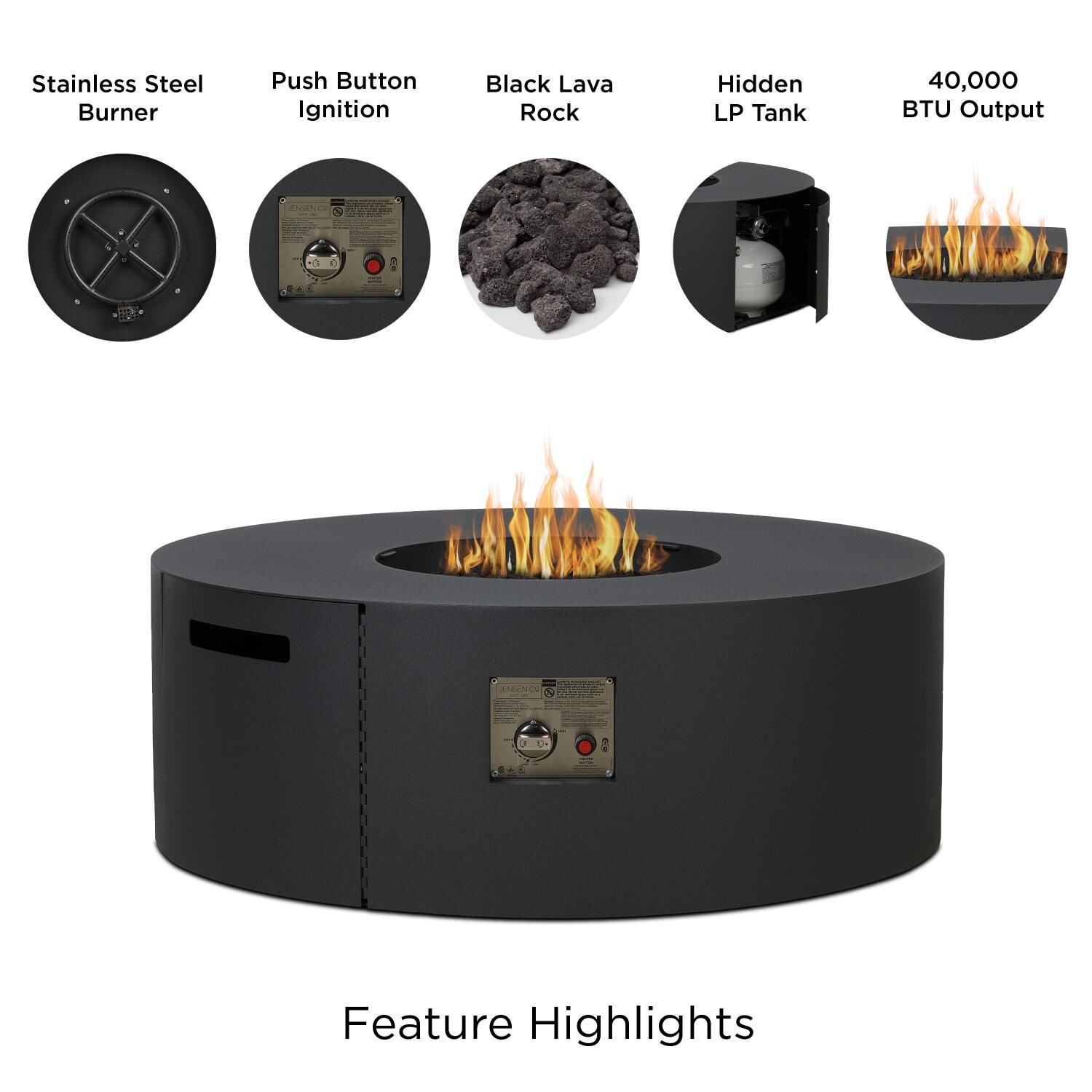 Covewood 41-in Round Aluminum Propane Fire Pit Table in Charcoal by BBQGuys Signature - Features - Detail thumbnail