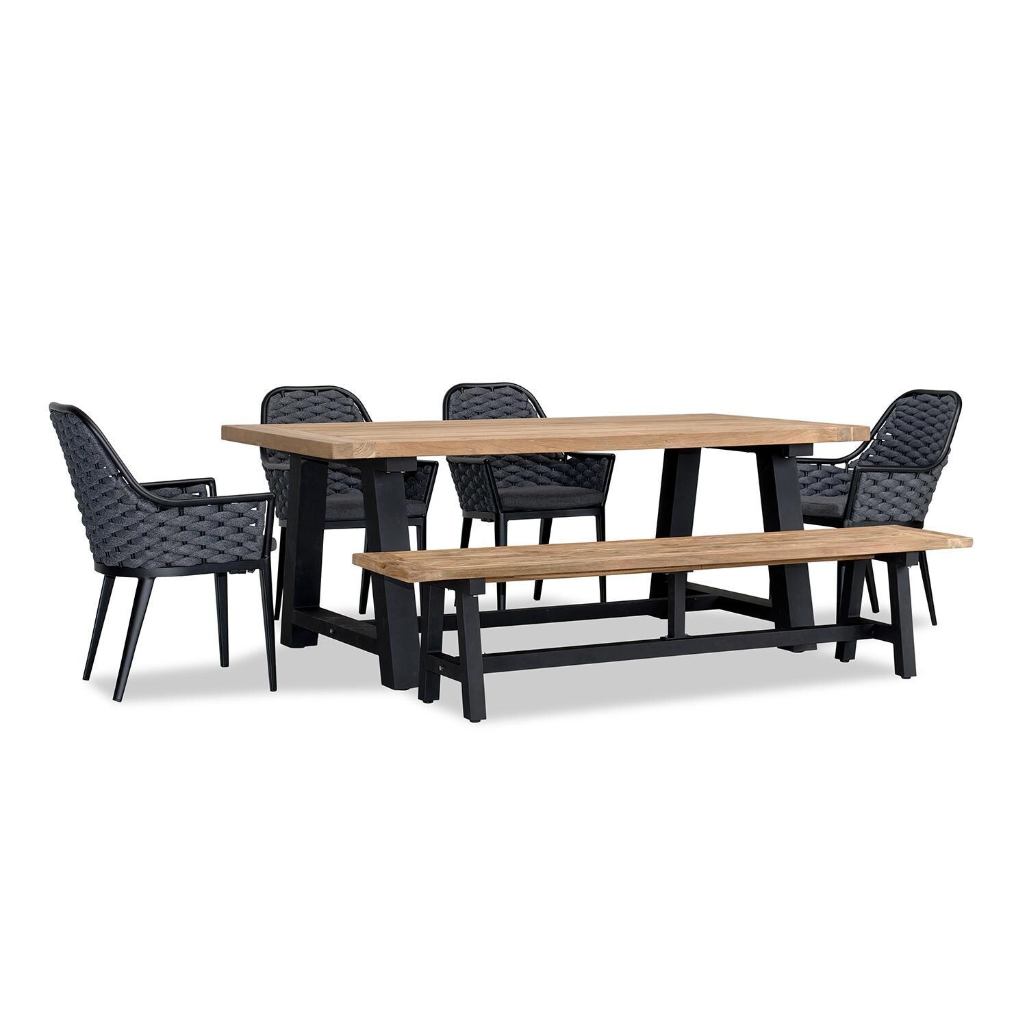 Chloe Bay 7 Seat Reclaimed Teak Dining Set w/Bench in Black by Lakeview - White Background thumbnail