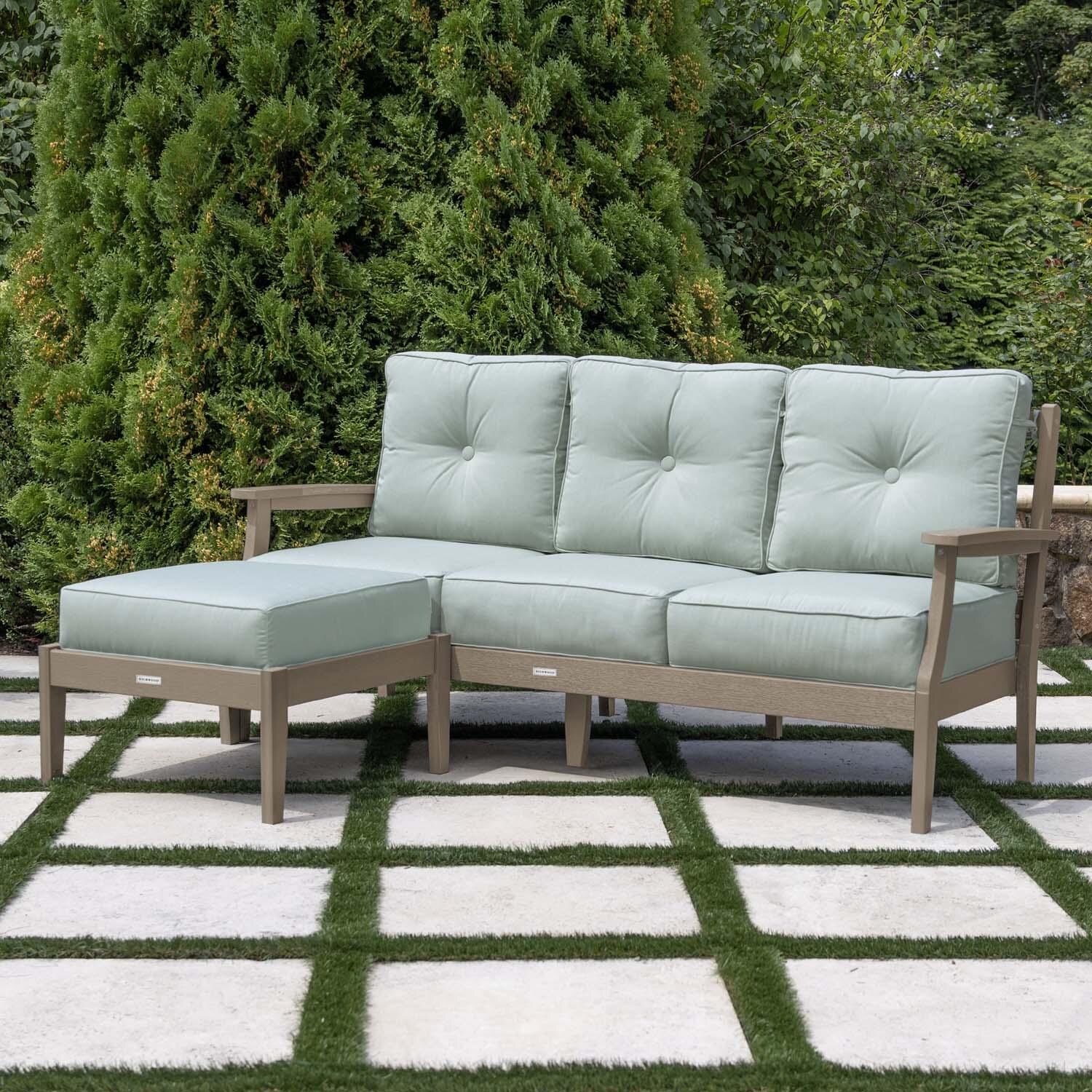 Blushing Bay 2 Pc Recycled Plastic Seating Set in Canvas Seasalt/Woodland Brown by Lakeview Outdoor Designs - Angled Left - Lifestyle thumbnail