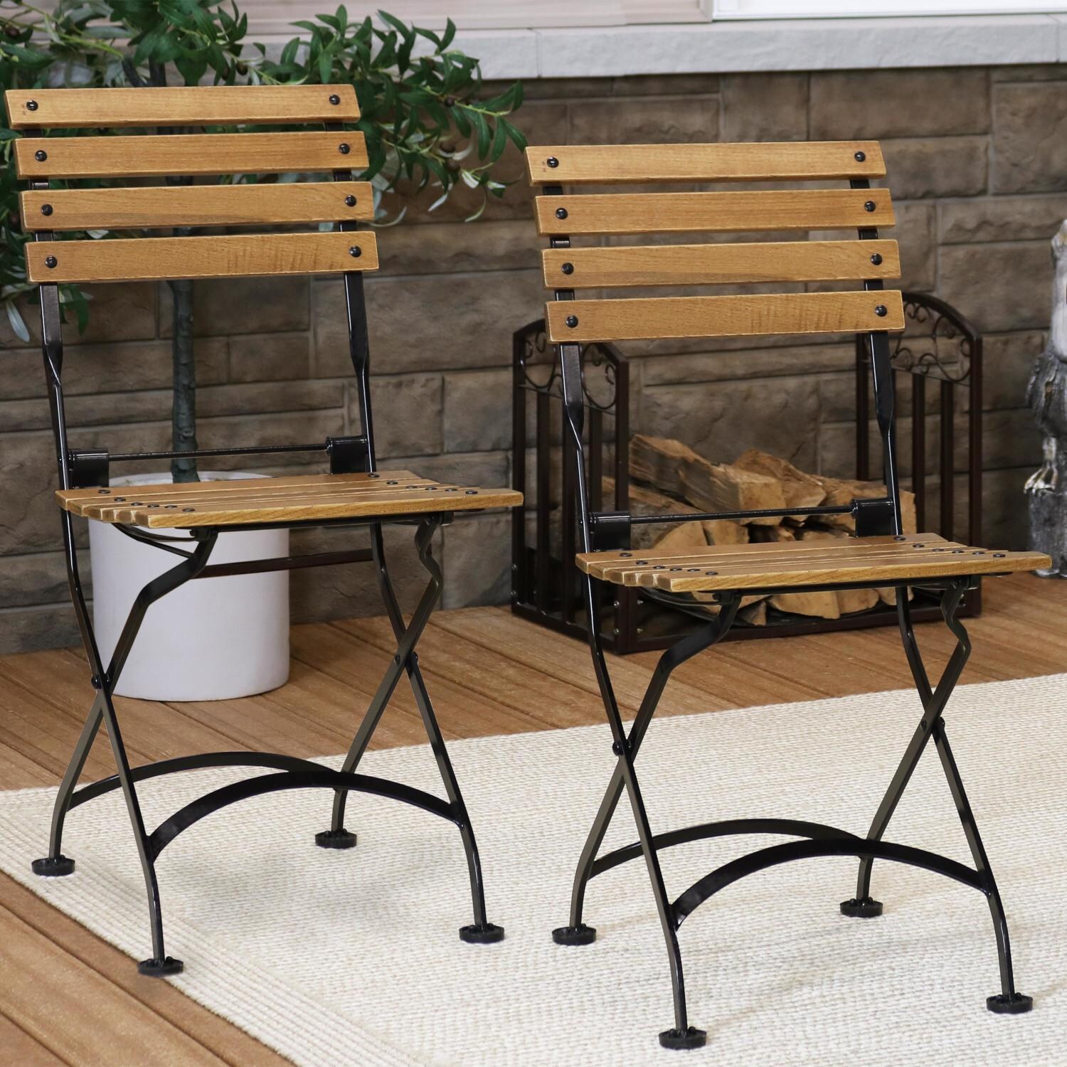 Ultimate Patio 2 Piece European Chestnut Wooden Folding Bistro Side Chair Set thumbnail
