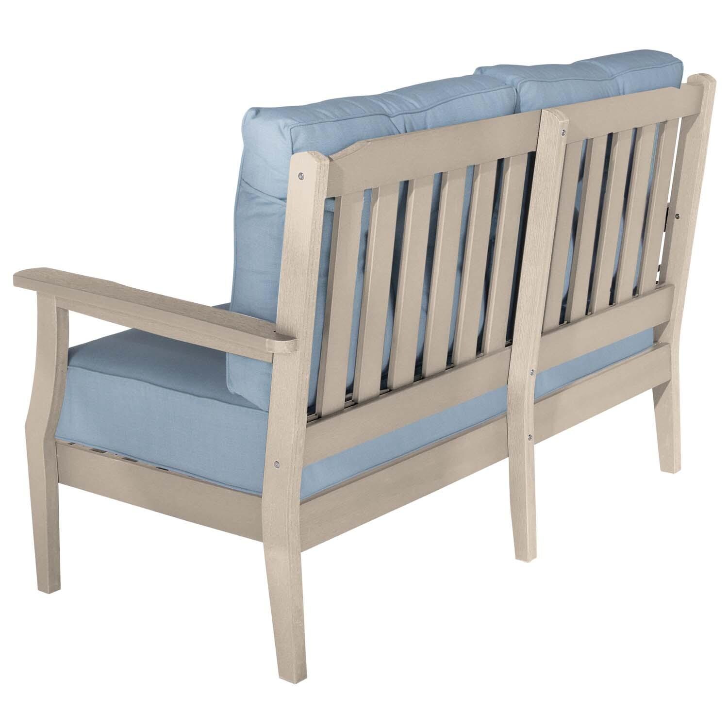 Blushing Bay 2 Person Recycled Plastic Loveseat in Bliss Dew/Whitewash by Lakeview Outdoor Designs - Back View - White Background thumbnail