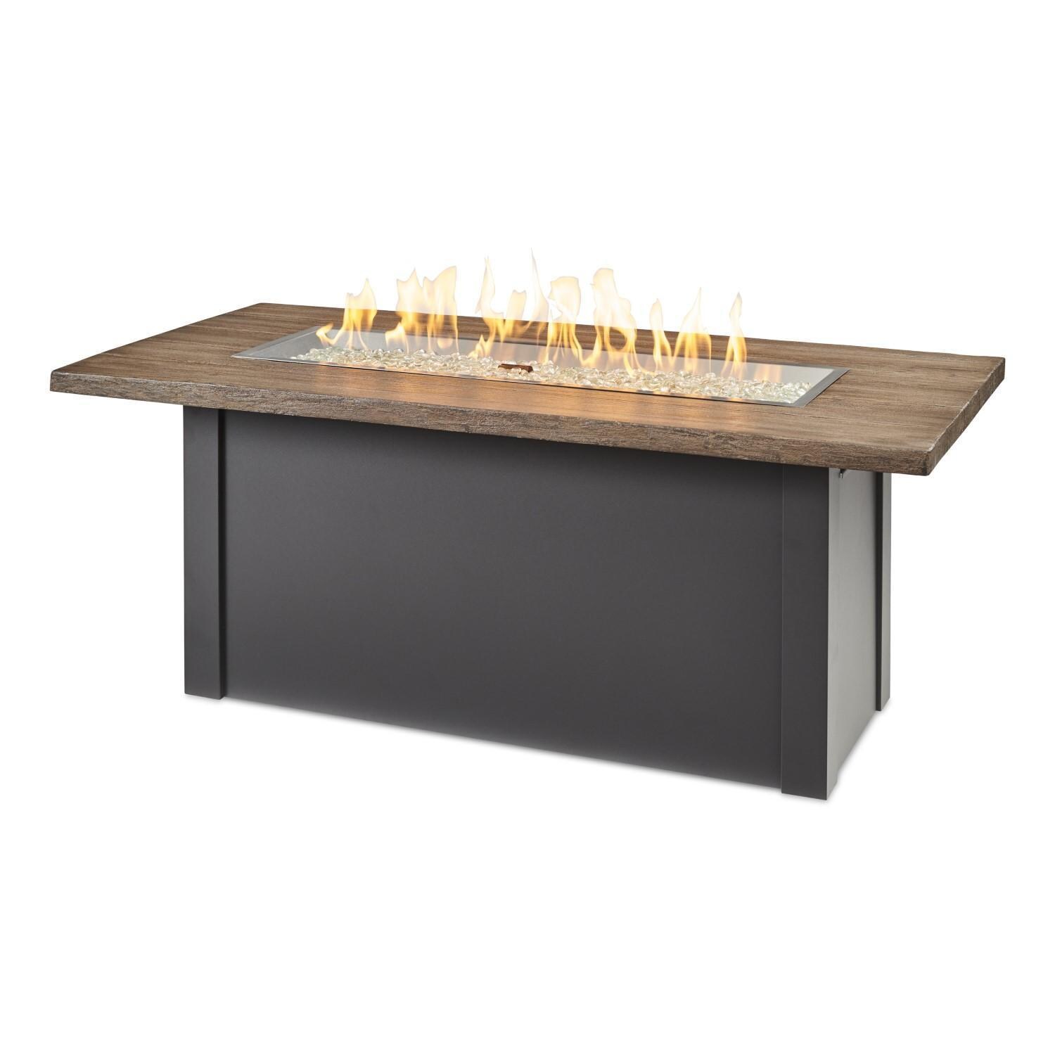 Havenwood 62 Inch Propane Fire Pit Table W/ Driftwood Top & Grey Base - Flame - White Background thumbnail