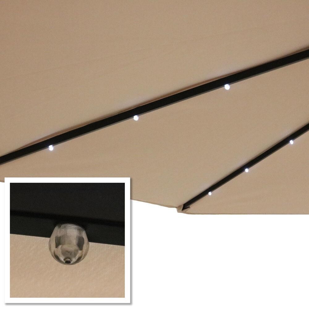 Ultimate Patio 9 Ft. Solar Lighted Octagonal Patio Umbrella W/Crank - Beige - LED Lights Along Ribs thumbnail