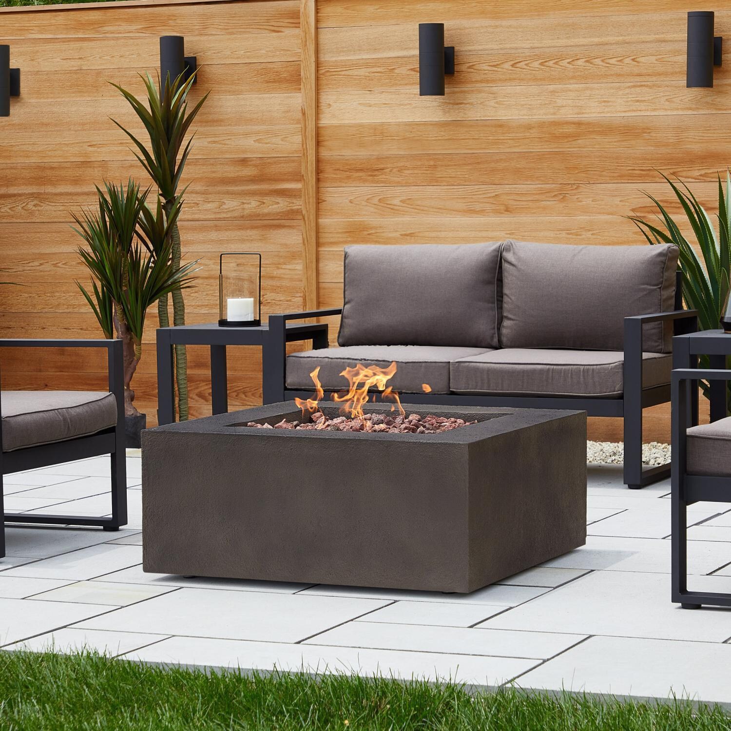Lakeview Outdoor Designs SC-9720NG-KB Villa Flora 36-Inch Square Natural Gas Fire Pit Table - Kodiak Brown - Lifestyle thumbnail