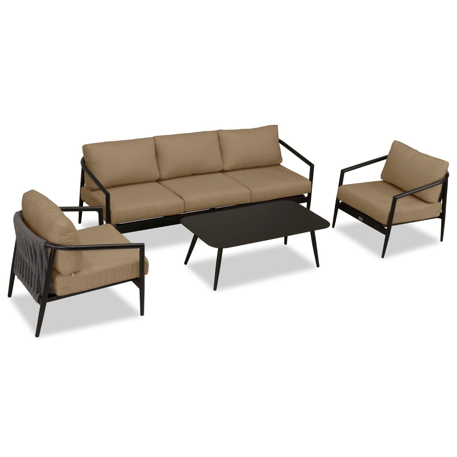 Lakeview Midnight Cove 4 Pc Aluminum Sofa Seating Set in Black/Carbon/Heather Beige - Top - White Background thumbnail