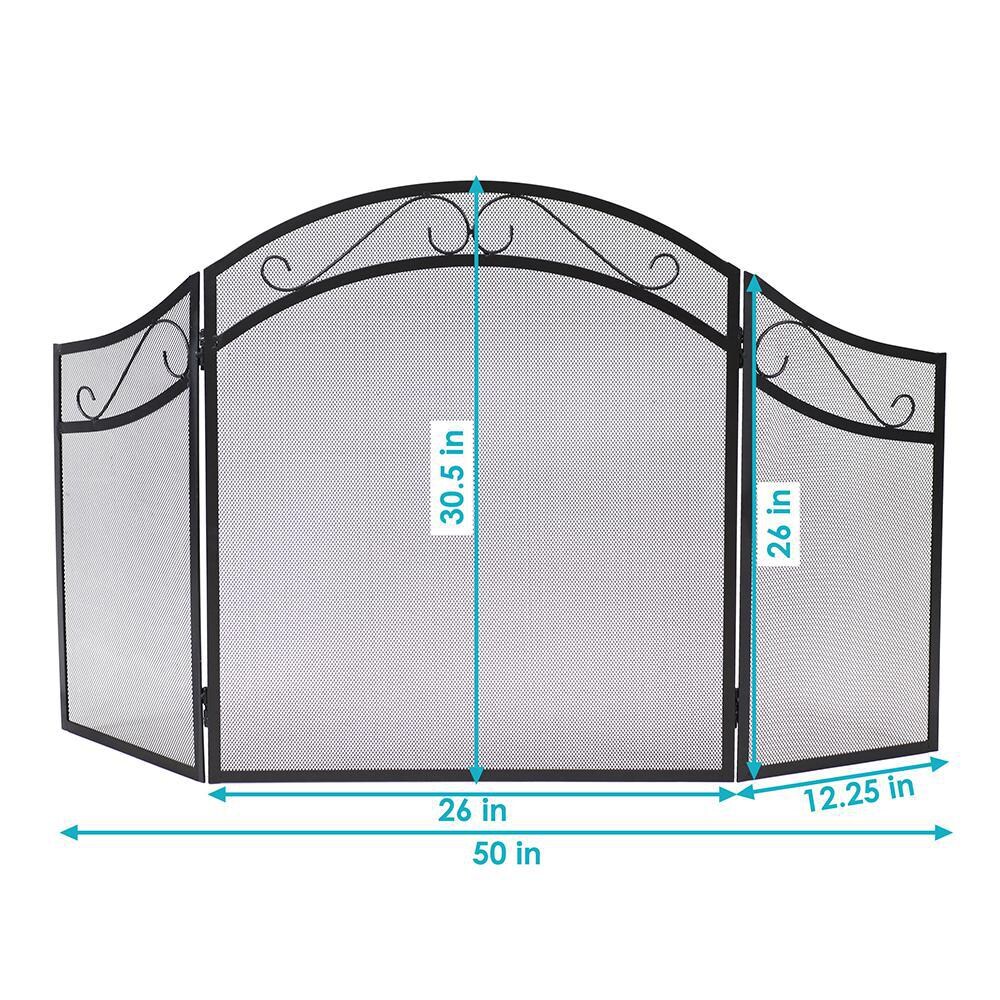 Ultimate Patio 3-Panel Steel Elegant Scroll Fireplace Screen - Dimensions thumbnail