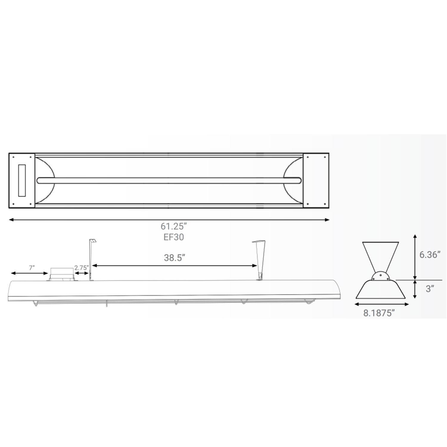 Eurofase EF30240B3 Mason Series 61 Inch 3000 Watt Single Element Marine Grade 240V Electric Patio Heater in Black - Dimensional thumbnail