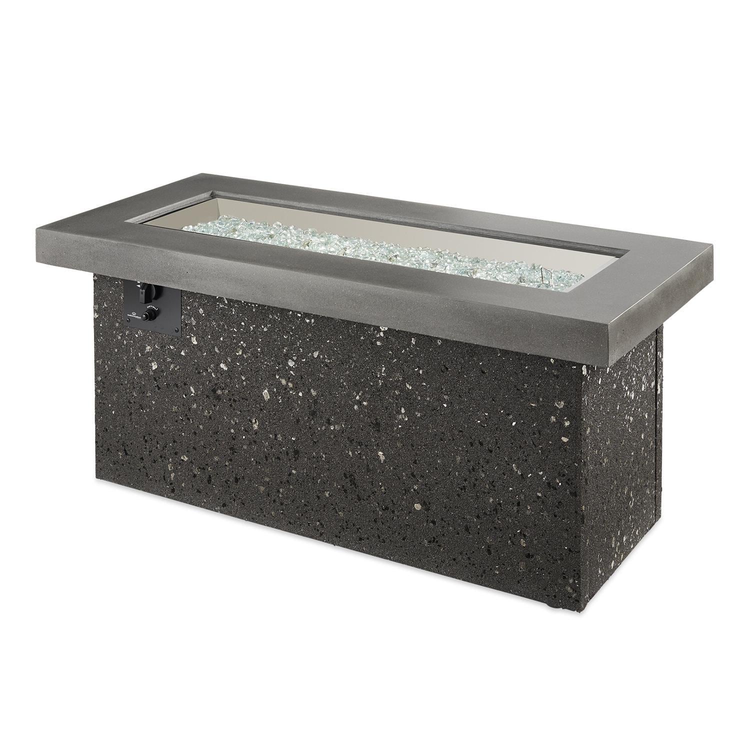 Key Largo 54 Inch Direct Spark Ignition Rectangular Stucco Natural Gas Fire Pit Table in Midnight Mist By The Outdoor GreatRoom Company - No Flame - White Background thumbnail